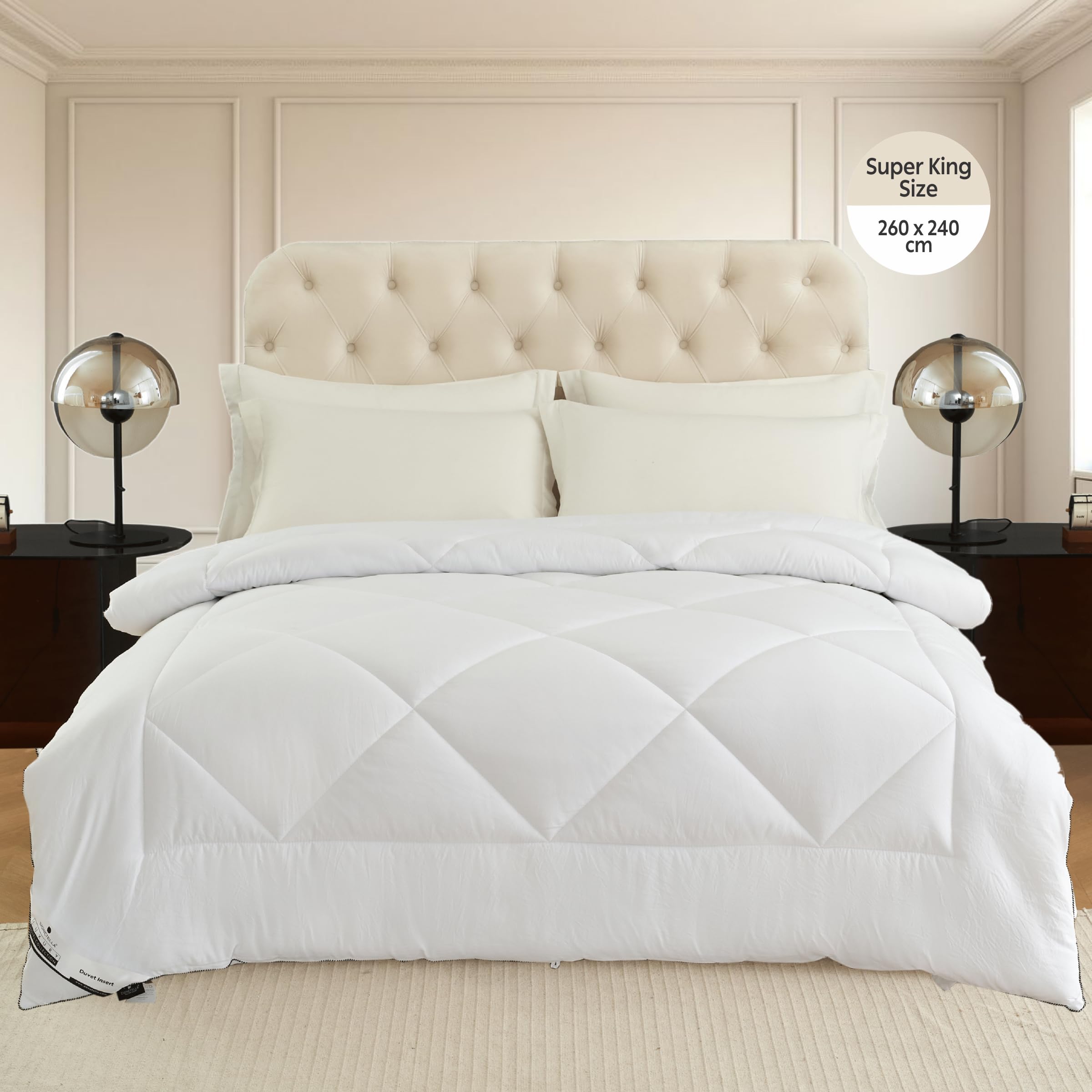 DONETELLA Luxury Hotel All Season Duvet Insert, Super King Size (260 x 240 Cms),Box Quilting Comforter With 6 Corner Tabs,Super Soft Down Alternative Filiing,White Color