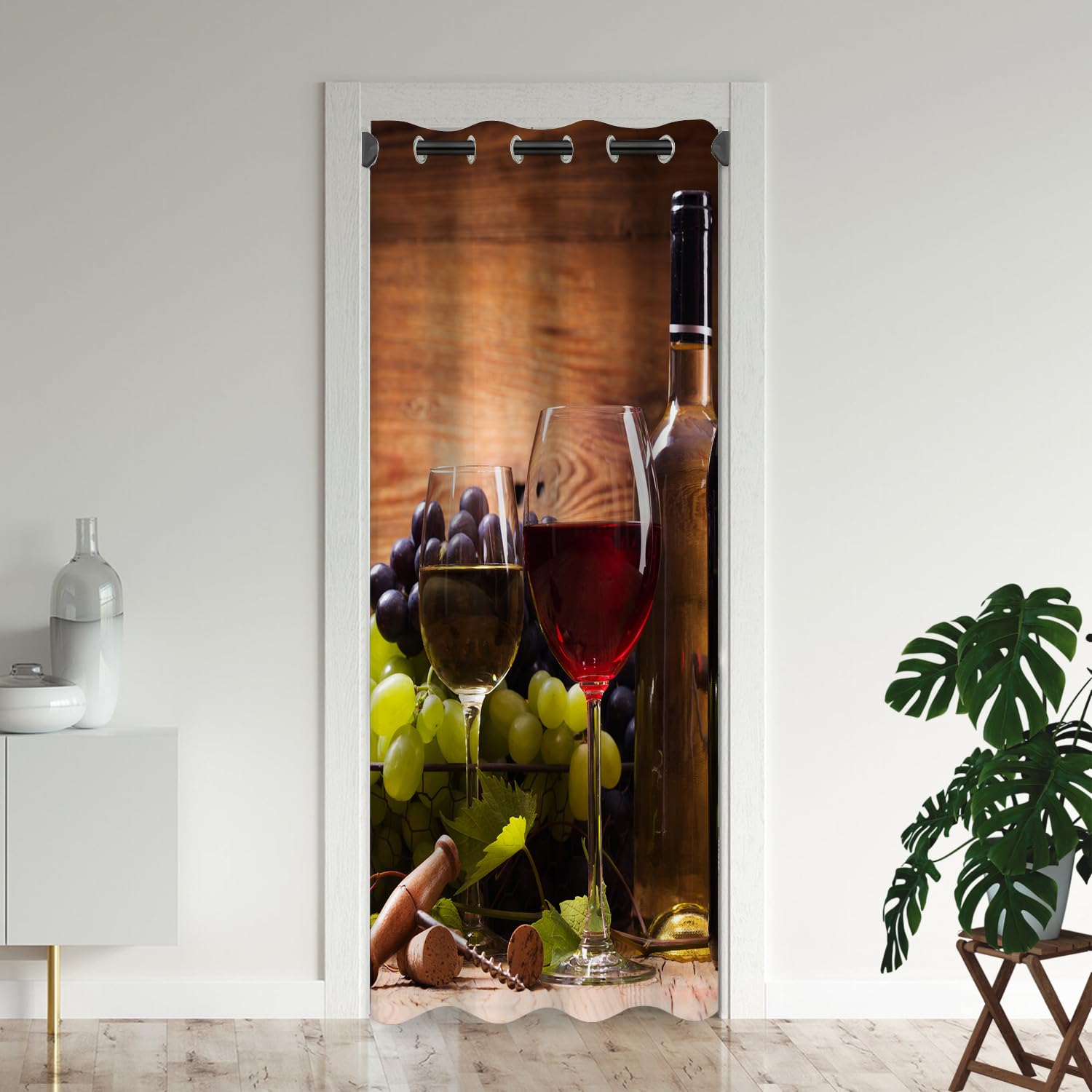 Wine Door Curtains for Doorways, Grape Glasses of Red and White Wine Fruit Blackout Curtain for Kids Bedroom Closet, Grommet Thermal Insulated Privacy Door Drapes for Room Divider, 59