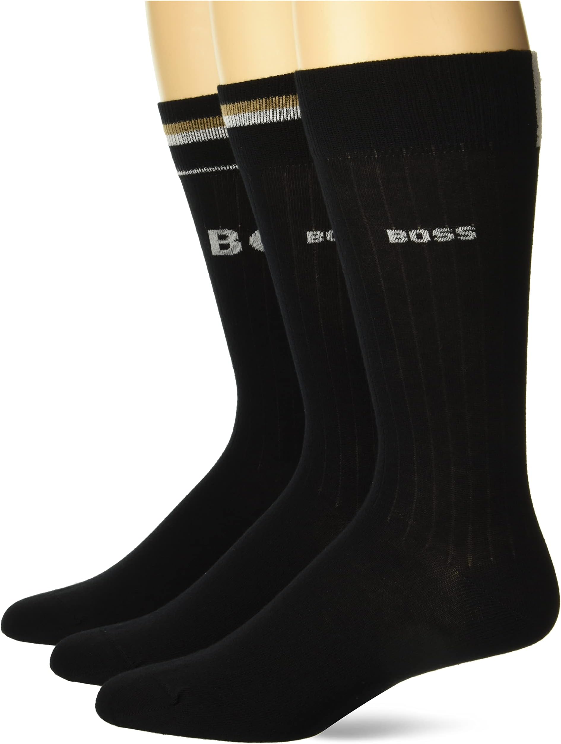 BOSS Men's 3-Pack Iconic Stripe Ribbed Cotton Socks