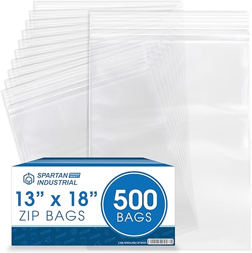 Miniatura 1 de Spartan Industrial - Bolsas de polietileno de plástico transparente con cierre de cremallera de 13 x 18 pulgadas (500 unidades) de 2 mil con cierre