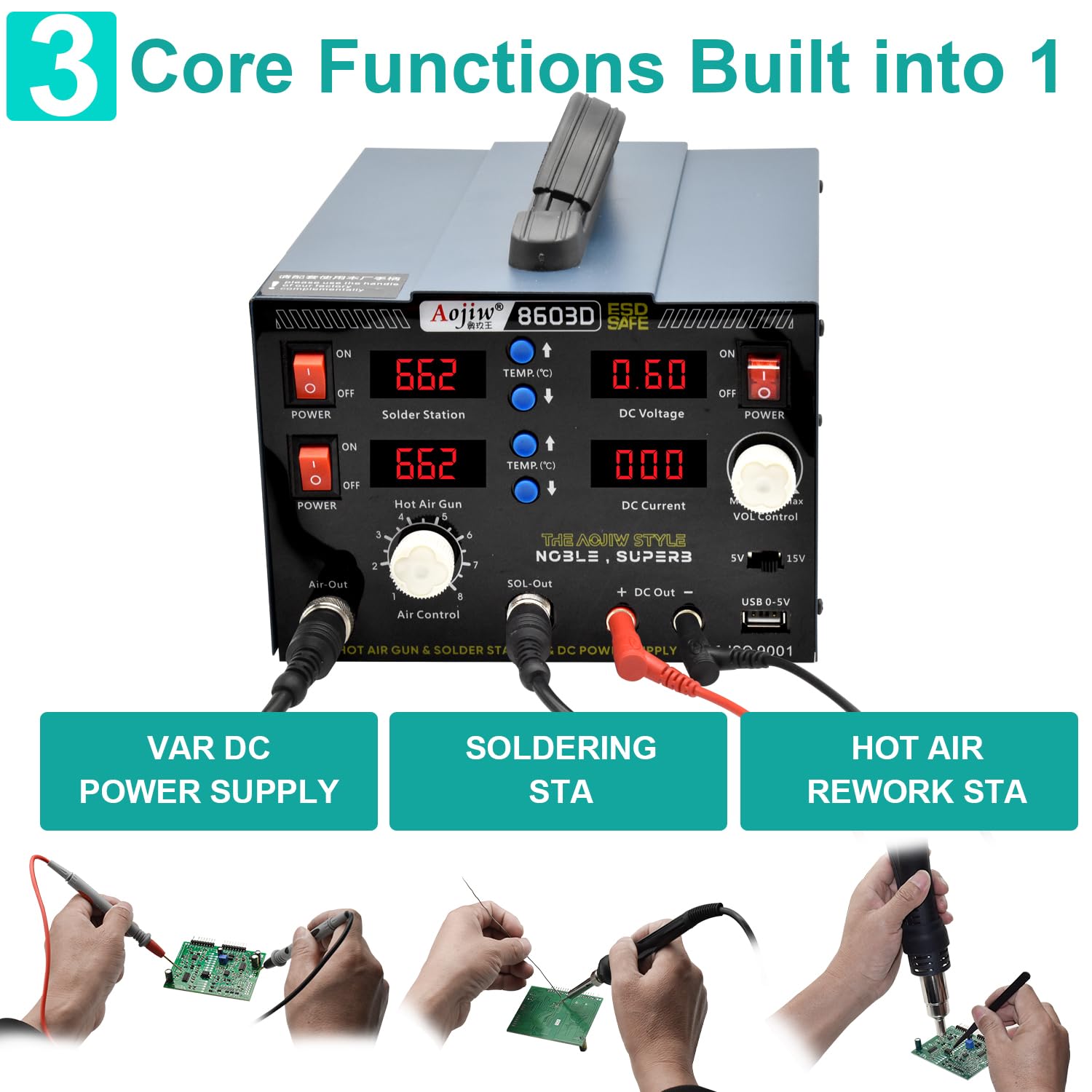 8603D Hot Air Rework Station - 3-in-1 Soldering Kit -5 8603D Hot Air Rework Station - 3-in-1 Soldering Kit -5