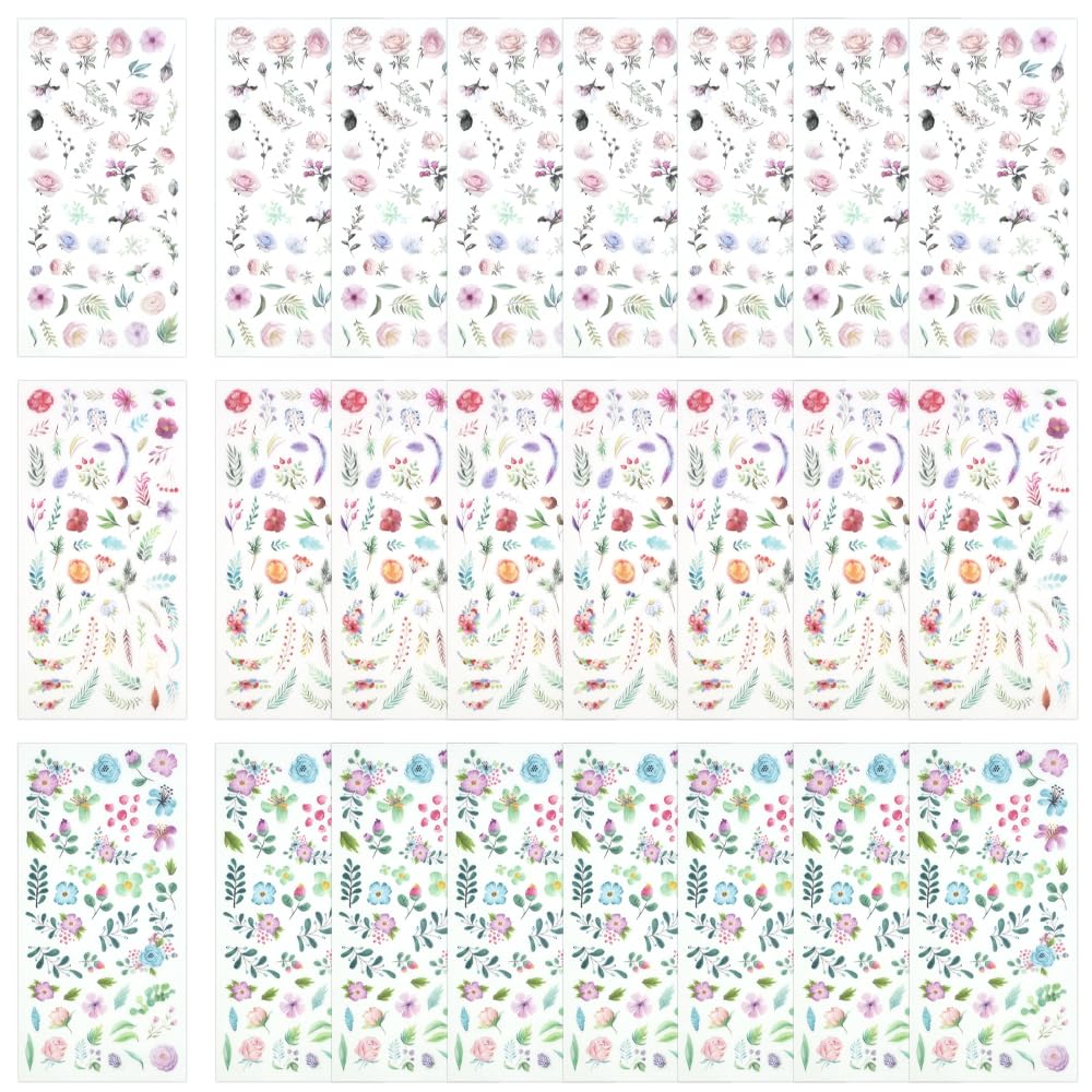 PEALOVCOM 24 Hojas de Pegatinas Decorativas de Flores para Scrapbooking Pegatinas Autoadhesivas para Álbum de Recortes Pegatinas de Flores Pequeñas para Manualidades Álbum de Fotos Cartas Tarjetas