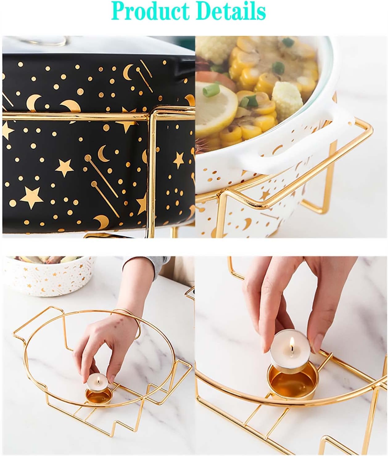 Chafing Dish Buffet Set, Ceramics Round Chafers and Buffet Warmers Set, Buffet Servers with Fuel Holder & Glass Lid for Buffet Weddings, Parties, Banquets, Christmas, Cat,Green (White)