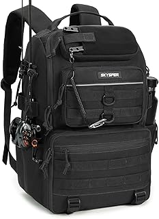 SKYSPER Tackle Backpack Fishing Bags with Rod Holder, 40L Water-Resistant Tackle Box Storage Bag for Fishing Gear Lures(Black)