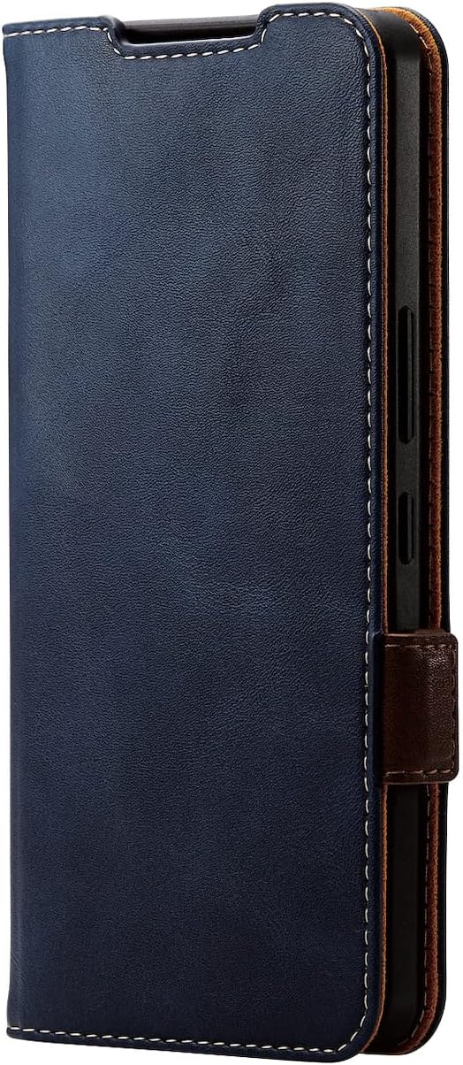 Elecom PM-S222PLFYNV Flip Case for Aquos R7 (SH-52C), Leather, Impact Resistant, Flap Stitching, Strap Hole, Navy
