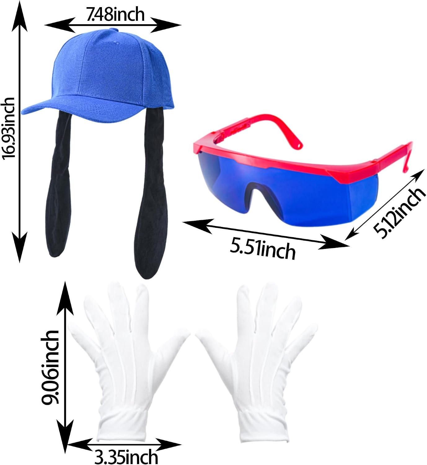 Cartoon Costume Set with Blue Cap, Sunglasses and White Gloves