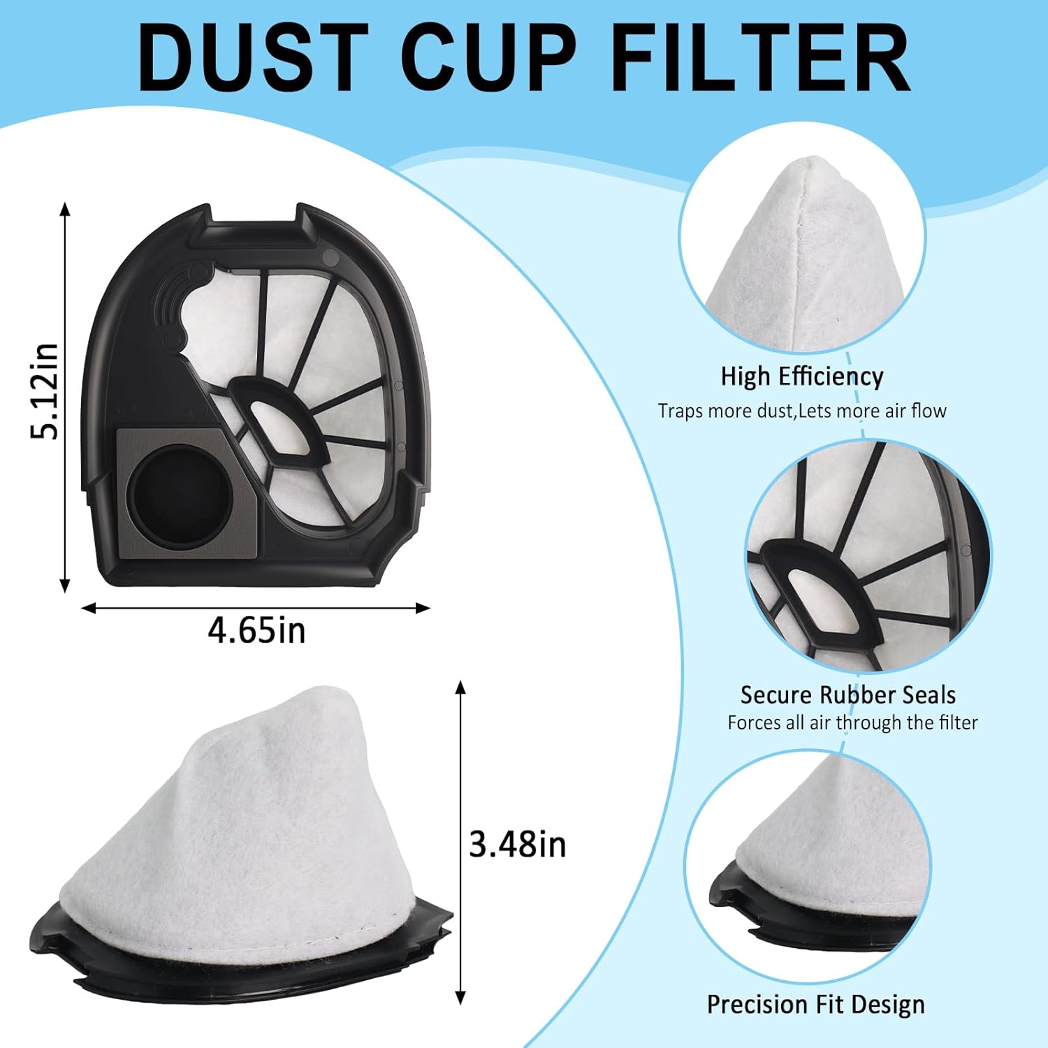 DCF-11 Quick Up Washable Reusable Dust Cup Filters Compatible with Eureka 41A 61 70 71 61A 70A 70AX 71A 71AV 71B AG61A UK61A Z61A, Replace 39657 DCF-11 62558A (4 PC)