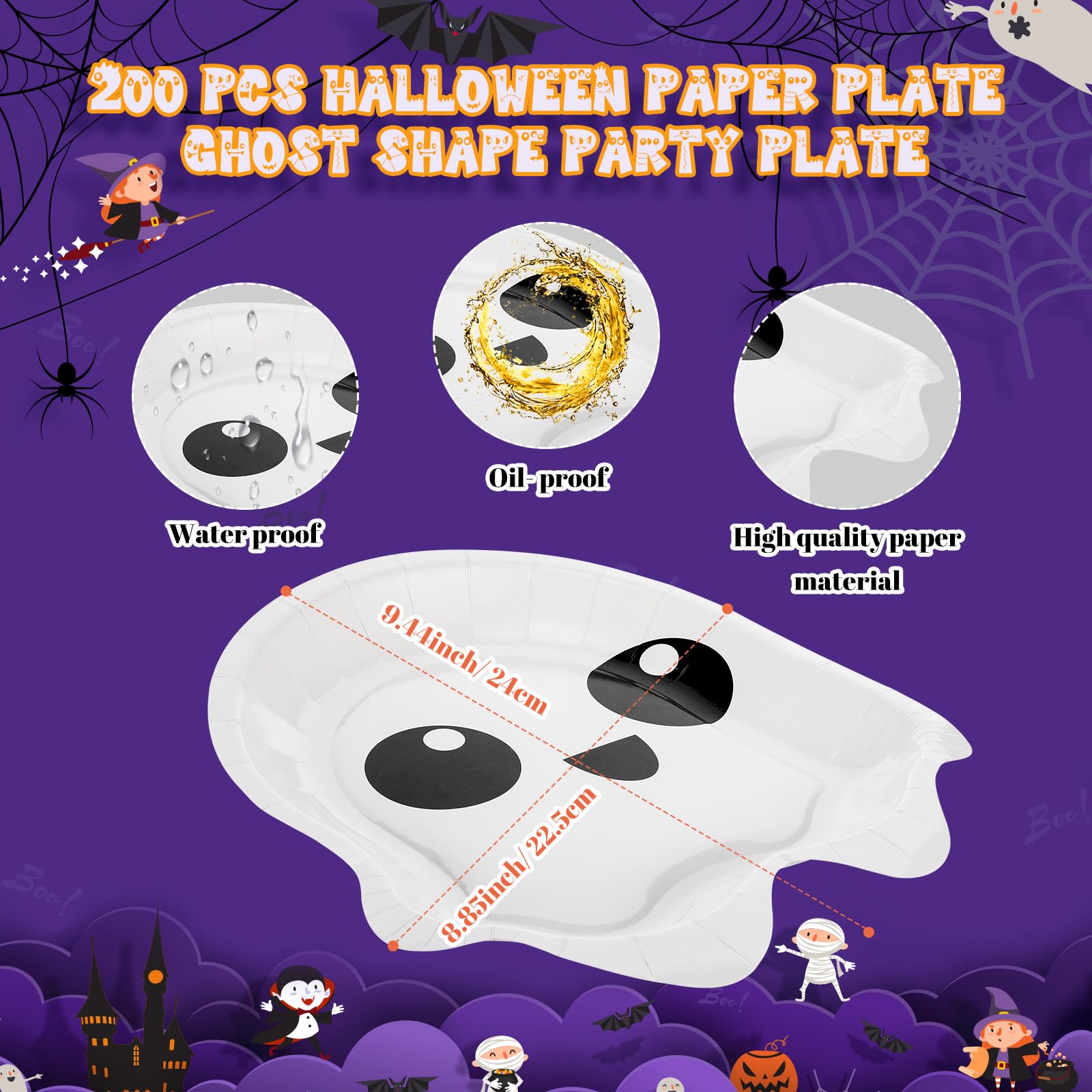 Jremreo 50 Pcs 9-Inch Halloween Paper Plates - Spooky