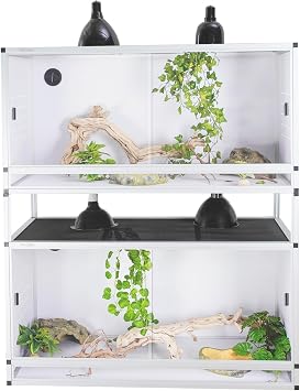 PVC Reptile Enclosure 44x20x20Stackable Space Efficient ToxiRium Large Reptile Terrarium 76 Gallons for Bearded Dragon Gecko Lizard Snake,Vivarium with Sliding Doors Lock-2pcs with spacers