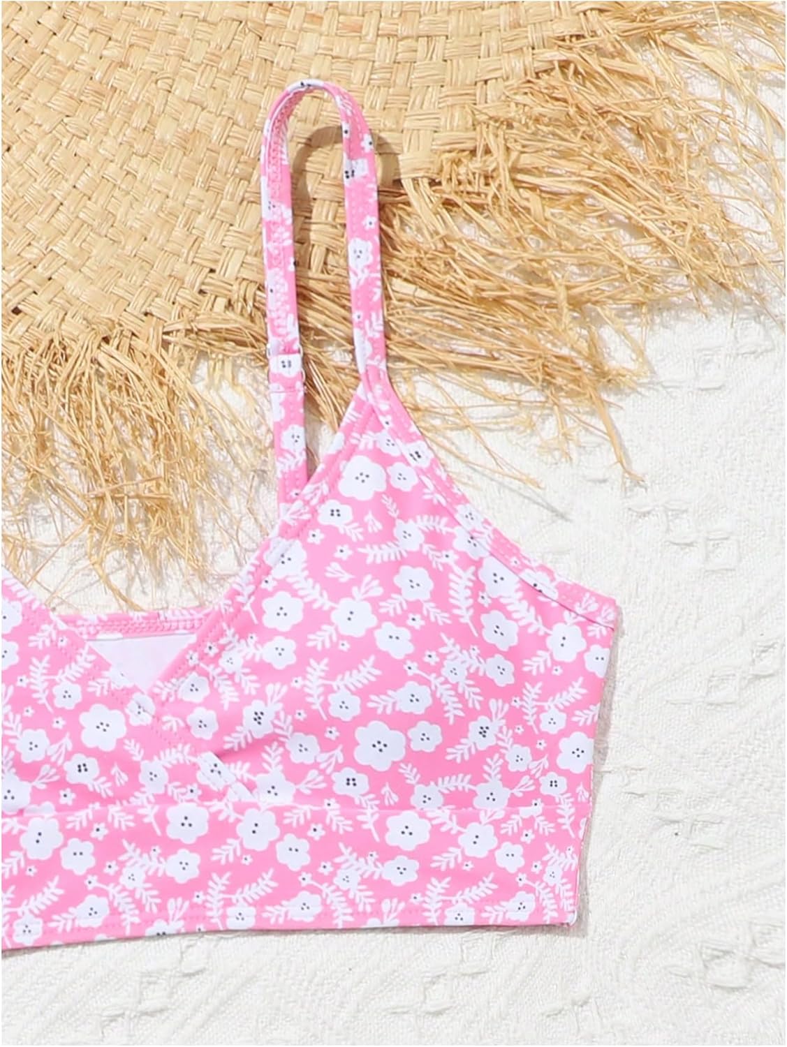 COZYEASE Girls' 3 Piece Set Floral Print Bikini Swimsuit with Drawstring Beach Skirt Cute Ruched Bathing Suit