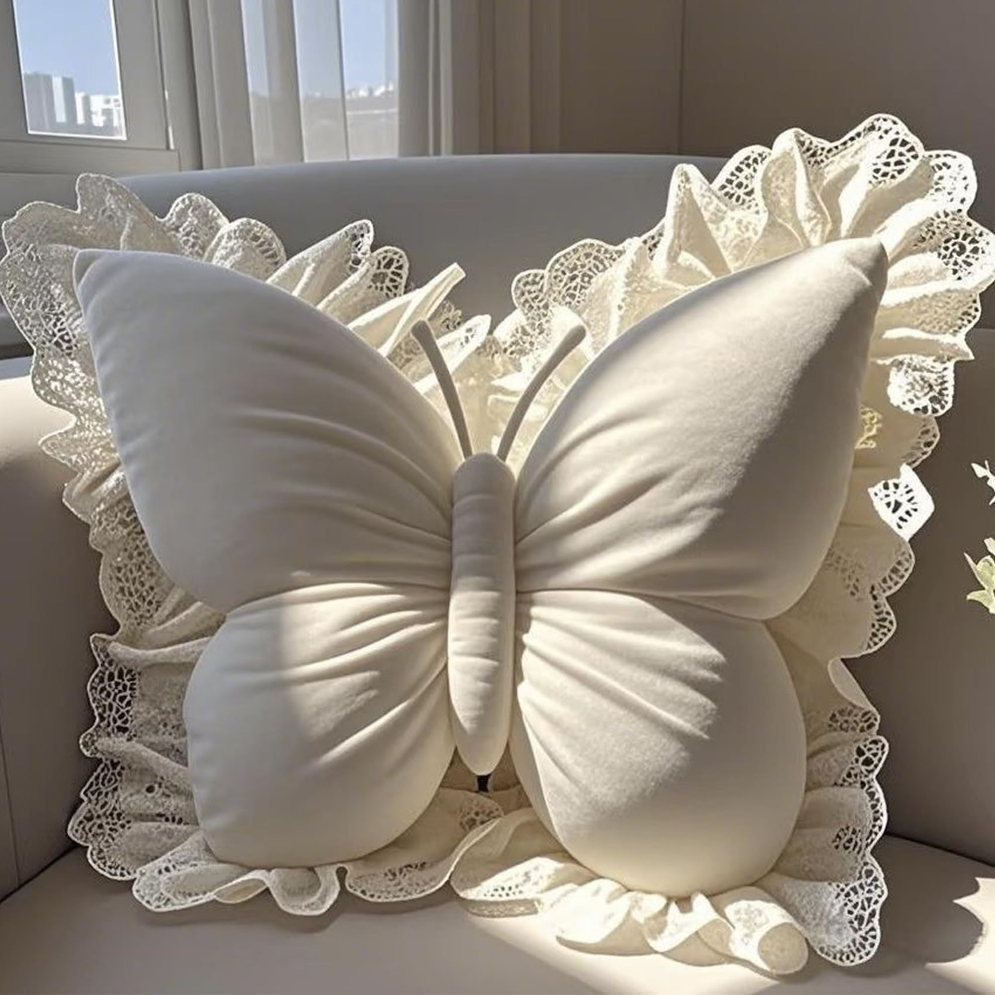 nstvifu Butterfly Throw Pillow, Decorative Butterfly Shaped Throw Pillows with Lace Trim, Cute Plush Butterflies Decorations for Bedroom Cushion