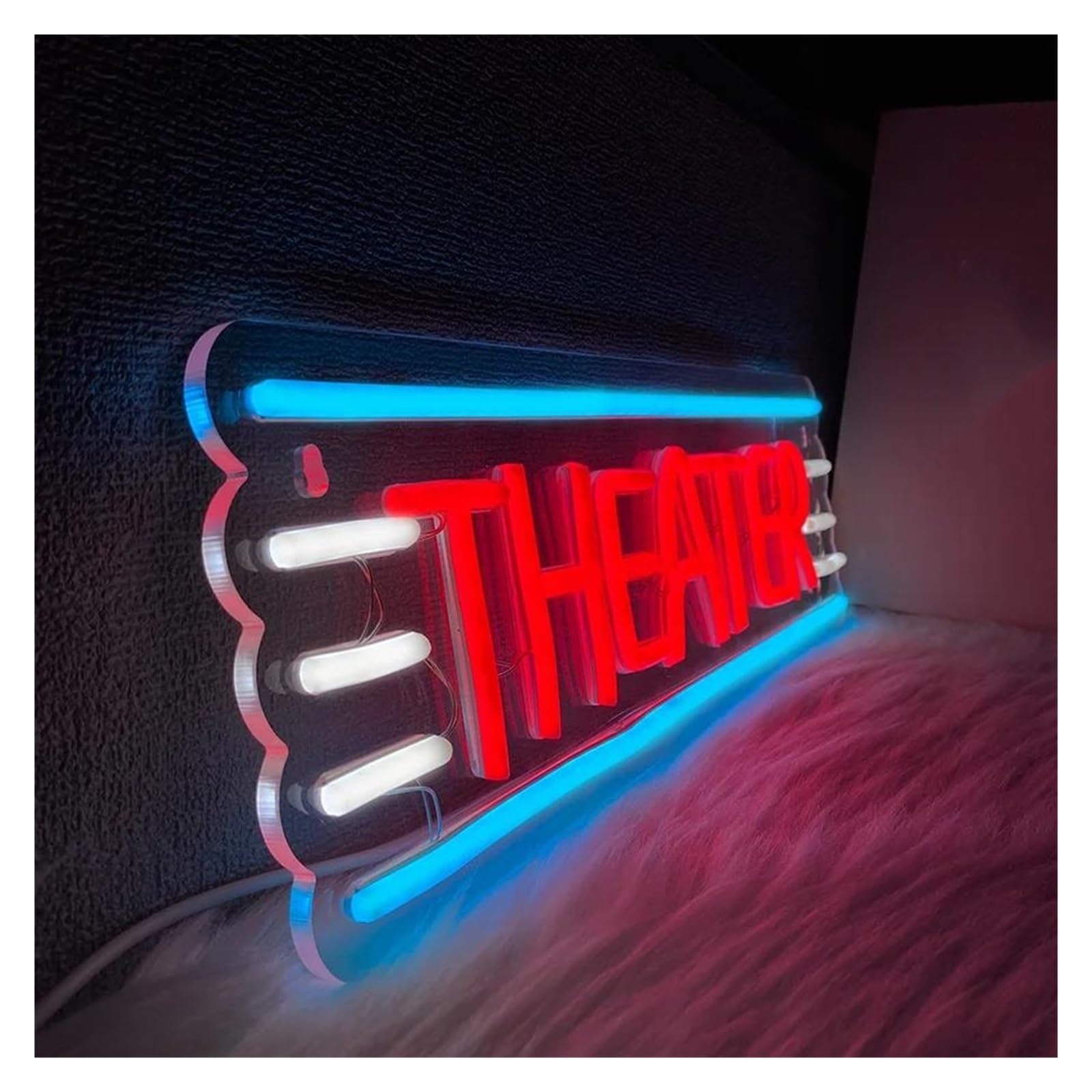 Luz de Diseño de Digital Letrero De Neón Theater Lámpara De Pared Para Cine, Decoración De Pared Para Dormitorio, Arte Cinematográfico, Alimentación USB, 42cmx13.5cm