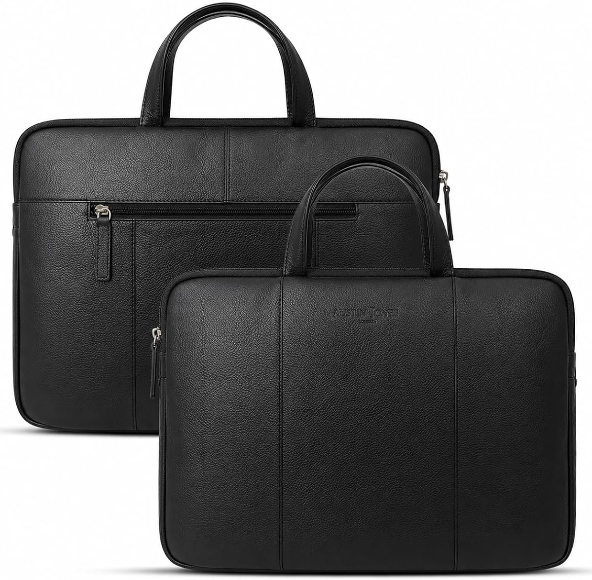 100% Leather Laptop Case 15 Inch Laptop Sleeve fits MacBook Air/Pro 15" M5/M4/M3/M2, MacBook Pro 14", Dell, HP, Lenovo, Chromebook 14"-15.6" Computer Bag Zip Pocket - Black