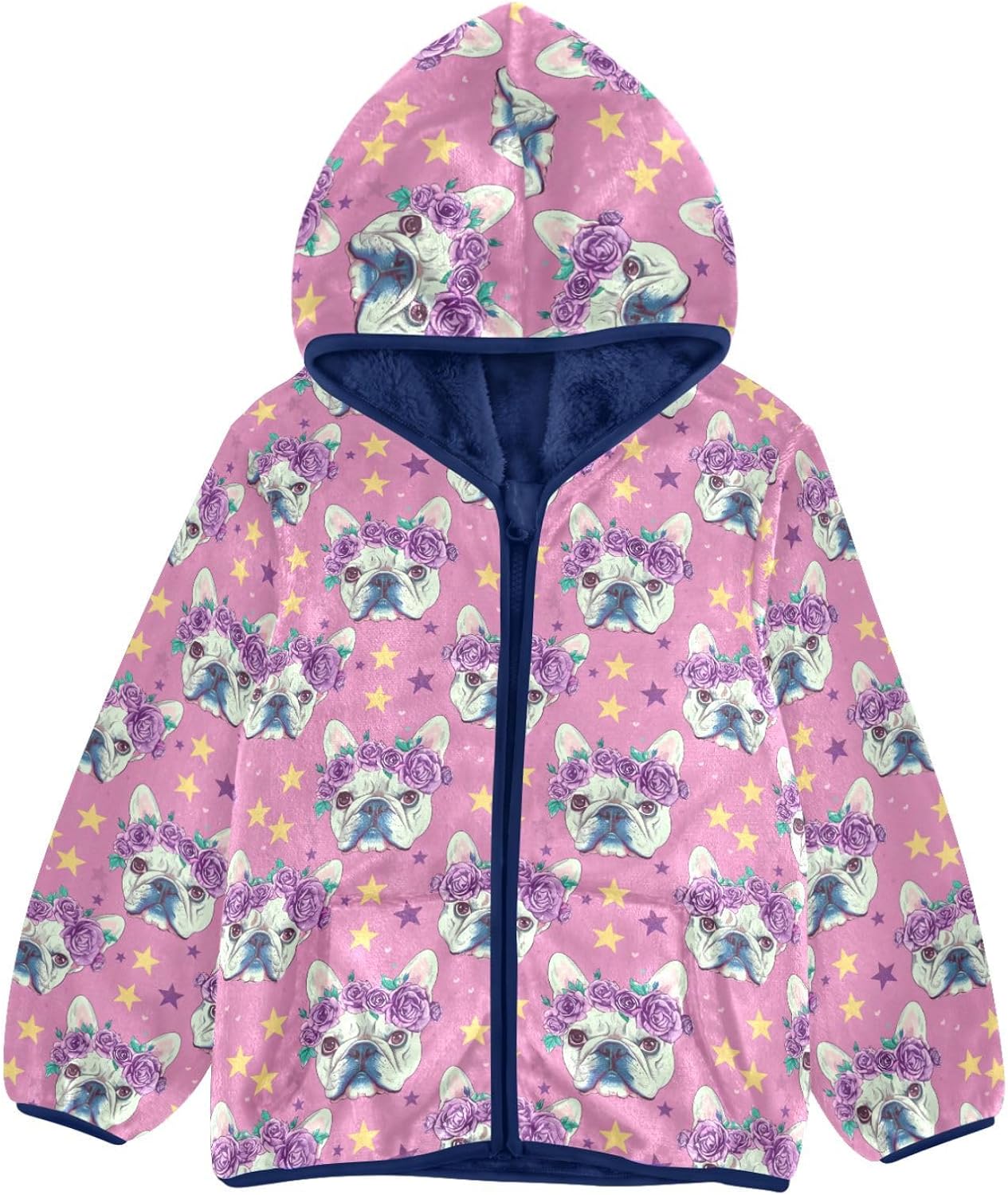Cute Dog Puppy Flowers Boys Fleece Coat,Children's Zip-Up Hoodie Jacket,Baby Warm Fashion Outerwear 3-10T,A113463