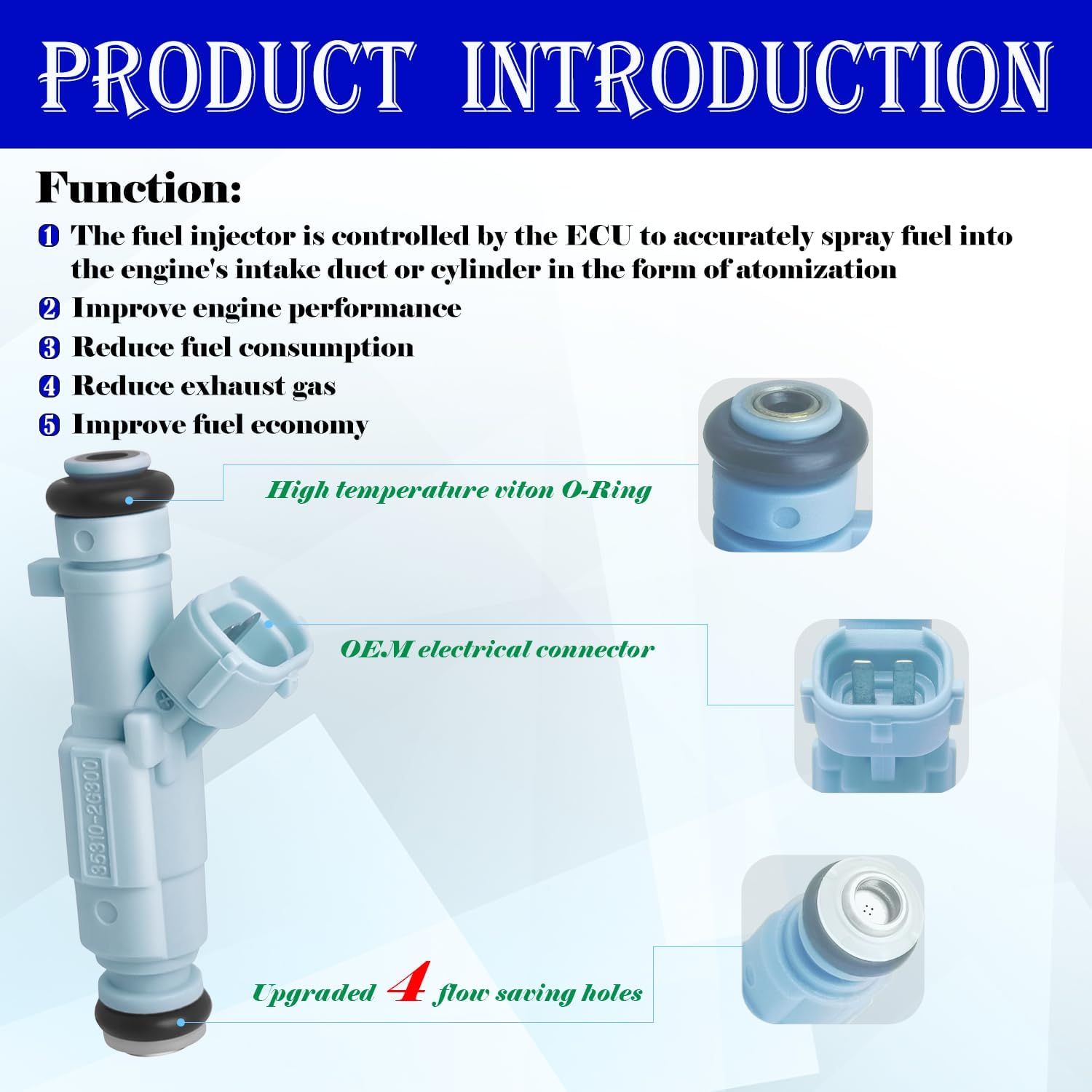 Upgraded 4 Holes Fuel Injectors Fits For Hyundai: Sonata/Tucson/Santa Fe, Fits For Kia: Forte (& Koup) / Optima/Sorento/Sportage, L4 2.4L 2008-2013, OEM # 35310-2G300, FJ1014 (4 Pcs)