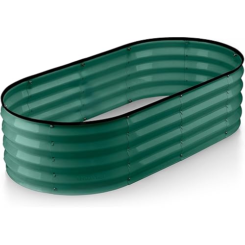 Plant & Plot Galvanized Raised Garden Beds Outdoor // 4×2×1 ft Planter Raised Beds for Gardening, Vegetables, Flowers // Large Metal Garden Box (Dark Green) // Patented Tool-Free Design
