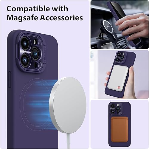 Miniatura 3 de Nillkin Funda magnética para iPhone 15 Pro Max, funda de silicona líquida compatible con MagSafe, soporte de anillo de cámara integrado, funda