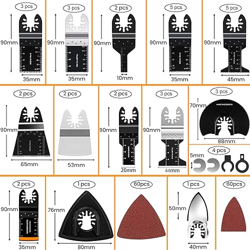 Miniatura 4 de CONNOO Paquete de 156 hojas de sierra oscilantes, hojas de herramientas oscilantes con papel de lija, kits de cuchillas bimetálicas multiherramienta