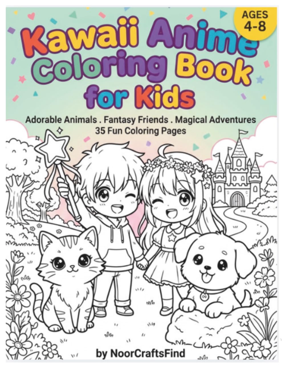 Kawaii Anime Coloring Book for Kids: 35 Cute and Easy Coloring Pages with Adorable Fantasy Friends, Animals & Magical Adventures | Ages 4-8