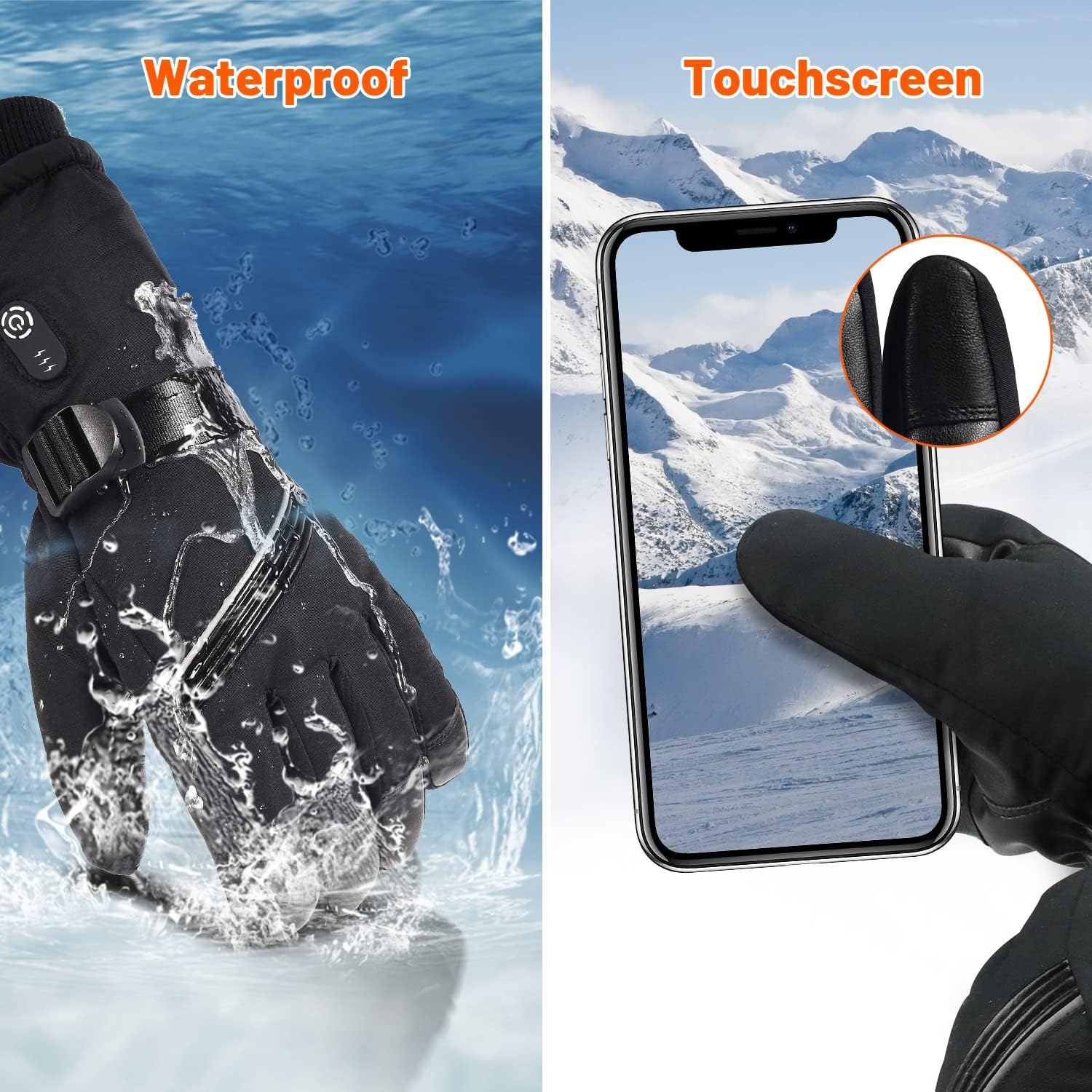 Heated Gloves,Winter Gloves for Men Women Rechargeable Heated Gloves with 2Packs 7.4V 2700mAh Battery,Waterproof Thermal Warm Gloves for Cold Winter with Auto Sensor Switch for Skiing,Hunting,Cycling