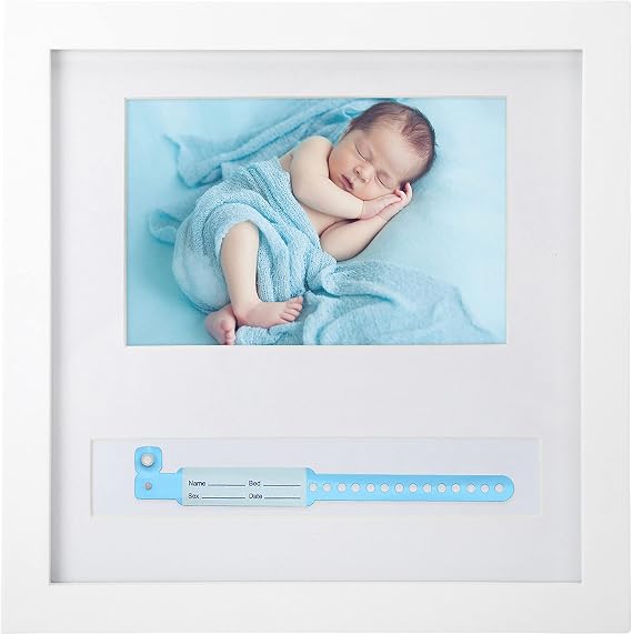 Baby Bracelet First-Year Picture Frame | White Baby Photo Frame with Space for a Hospital ID Bracelet | A Unique Pregnancy Gift for New Parents, First-time Moms, and Gender Reveals