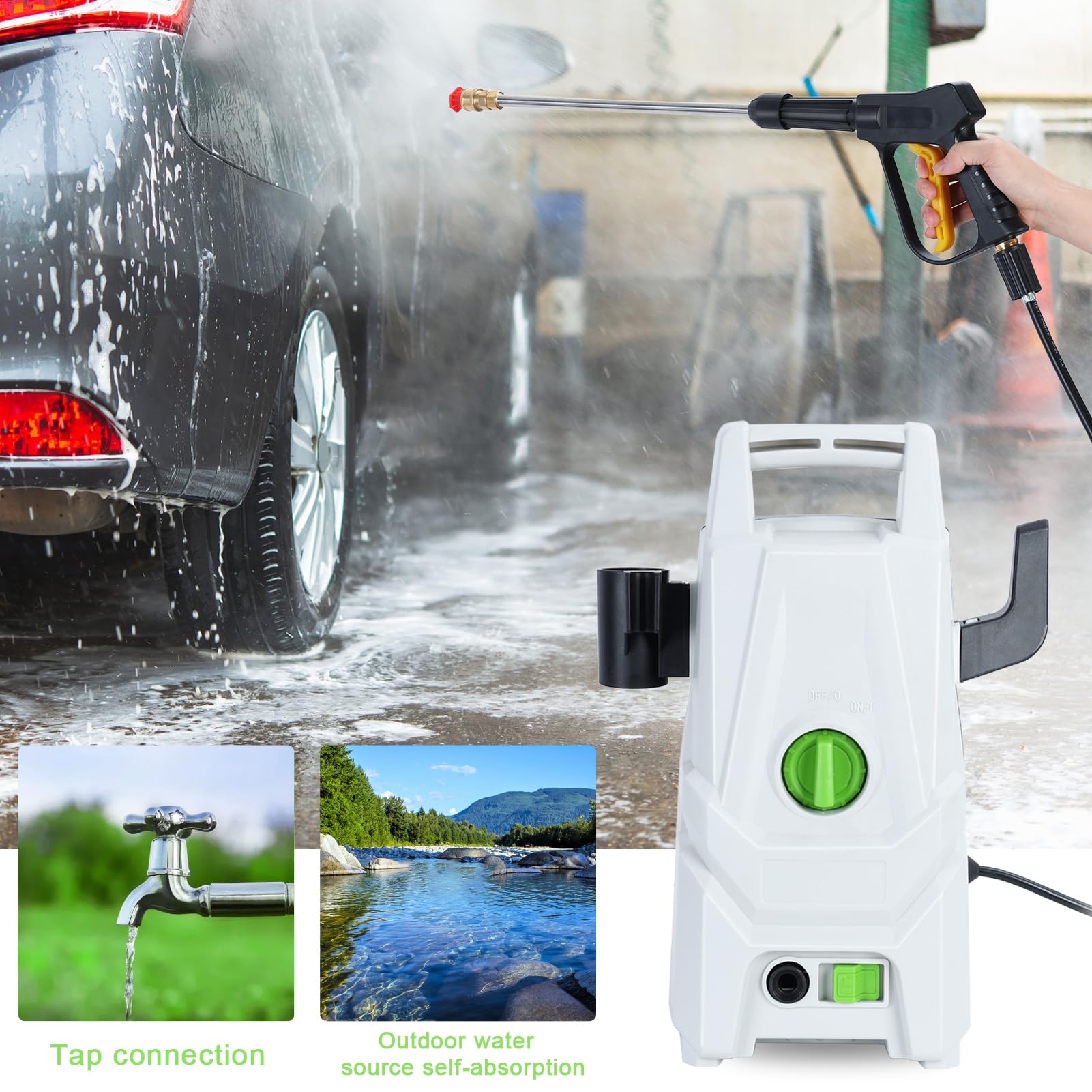 Potente limpiador eléctrico de alta presión 4800 PSI máx. 2,9 GPM, con 4 boquillas de conexión rápida, manguera de 28 pies, depósito de jabón, ideal para la limpieza de coches, entradas,