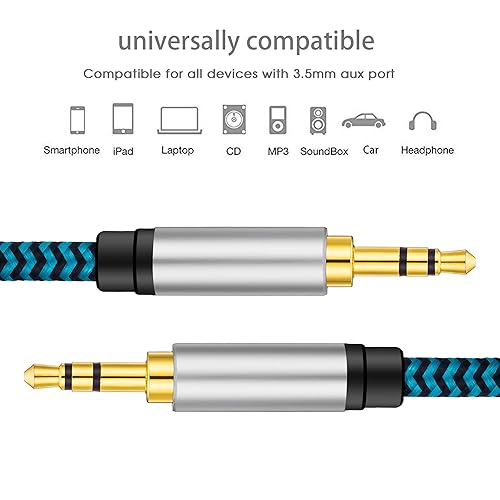 Miniatura 7 de Cable auxiliar de 30 pies, cable de audio trenzado de nailon de 0.138 in, cable auxiliar de 0.138 in macho a macho, cable auxiliar para automóvil,