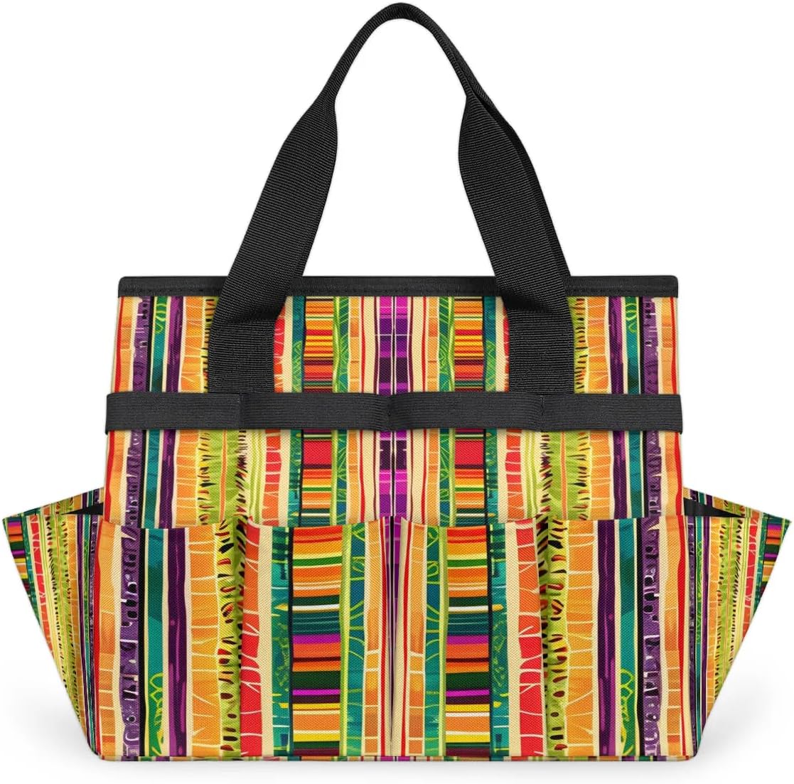 Mexican Cinco De Mayo Garden Tool Bag, Garden Tote Storage Bag with 10 Pockets, Indoor and Outdoor Colorful Stripes Vertical Line Gardening Tool Organizer for Women Men