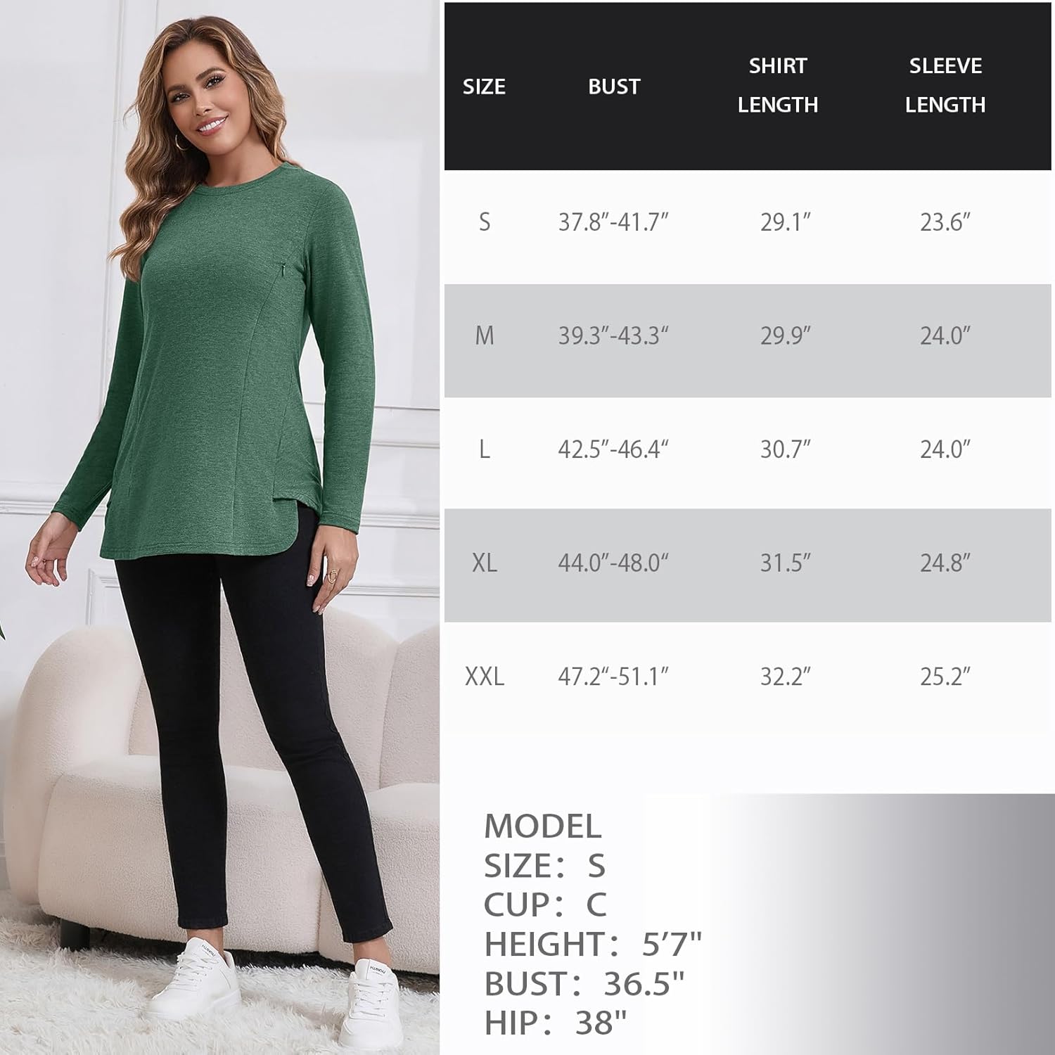 GINKANA 3 Packs Women's Nursing Shirts Long Sleeve Hidden Zipper Breastfeeding Pumping Tops Side Split Maternity Clothes - Image 9