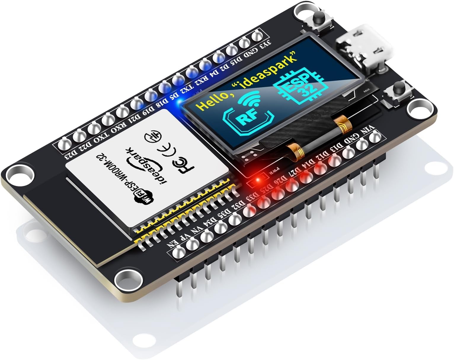 ESP32 Development Board Integrated 0.96 Inch OLED Display,CH340 Driver,WiFi+BLE Wireless Module,and Micro USB Works Great for Arduino/Micropython(Pin Header Soldered)