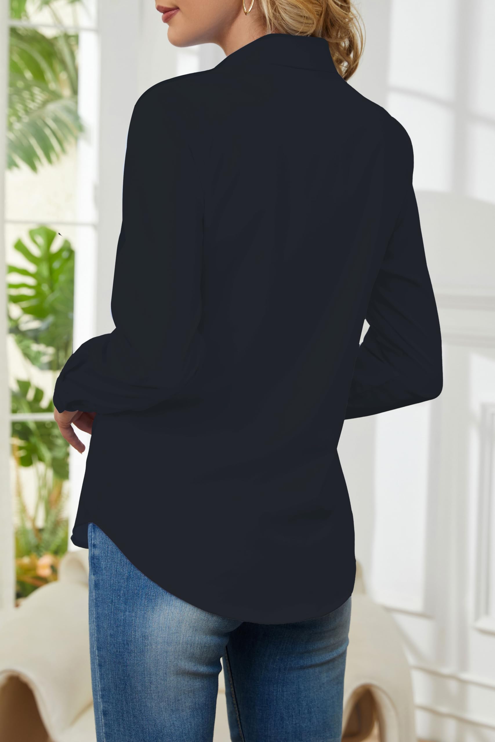 Camisas de manga larga con botones para mujer, sin arrugas, elásticas, para negocios, oficina, trabajo formal
