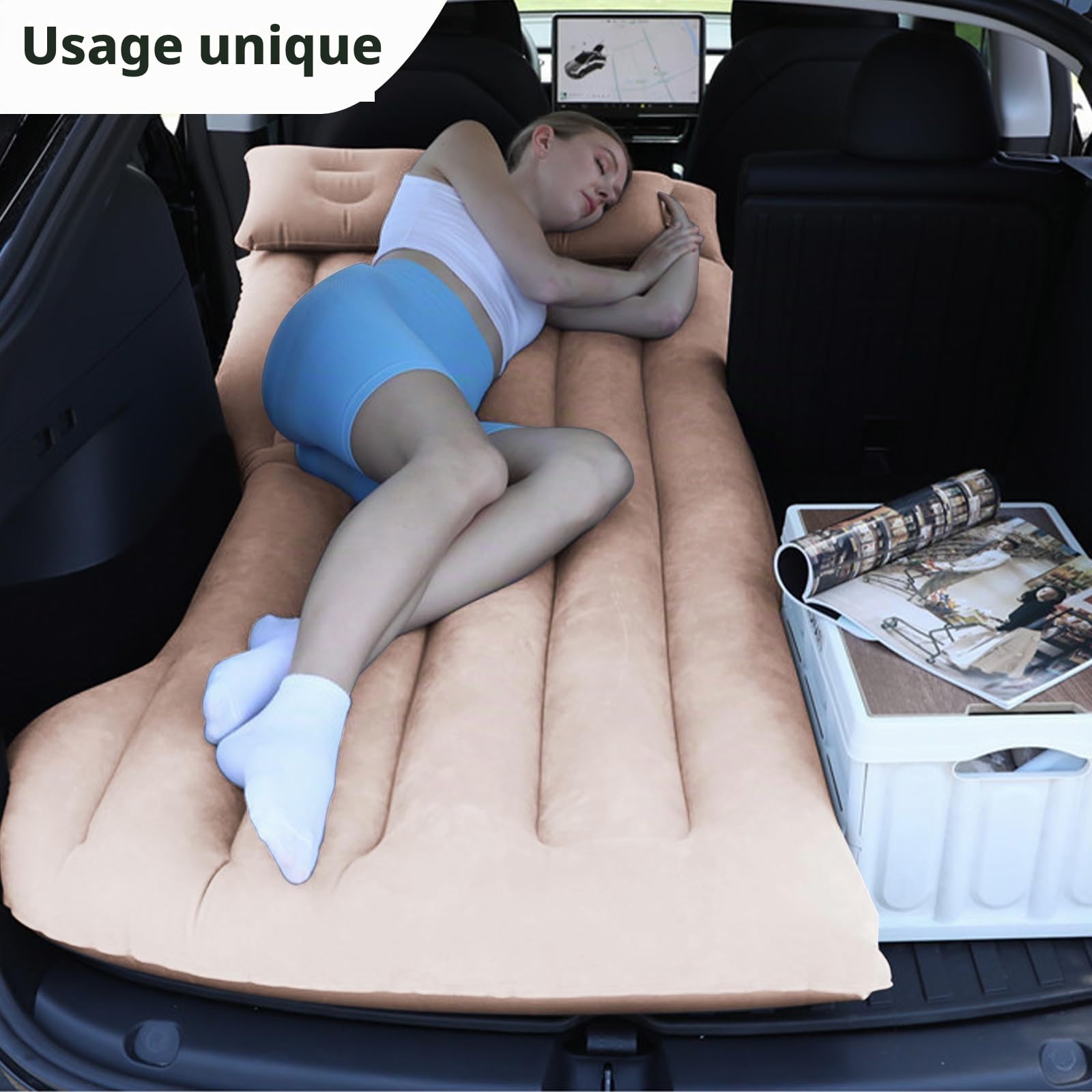 Vinteky Matelas Gonflable,Matelas Pneumatique pour Voiture lit de Camping Matelas Portable épais pour La Maison,Camping Voyager pour Tesla Model Y (Beige)