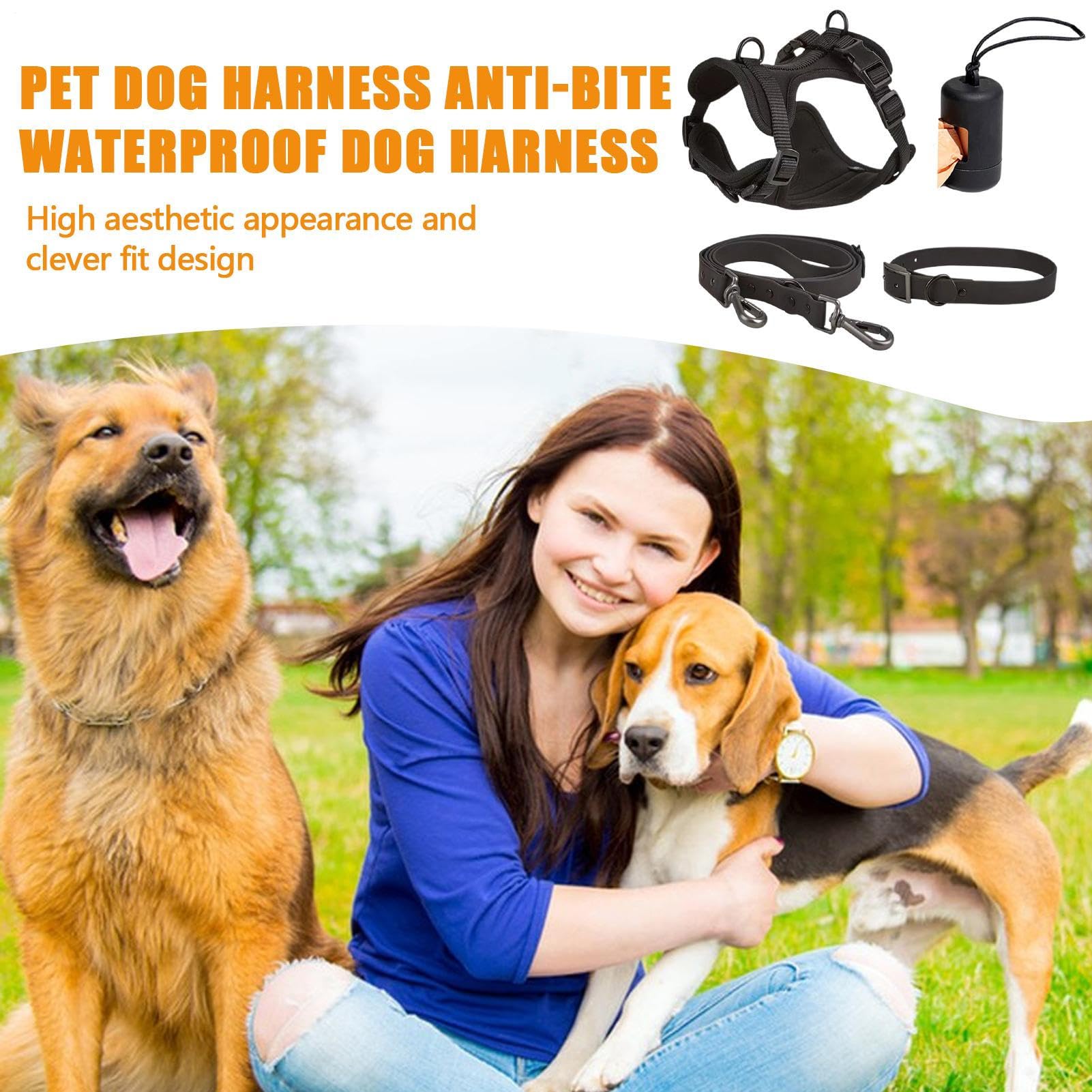 Juego de correas para perros, juego de arnés para perros, juego de arnés | para perros pequeños, arnés de collar y correa, arnés ajustable sin tirones con soporte para bolsas de excrementos