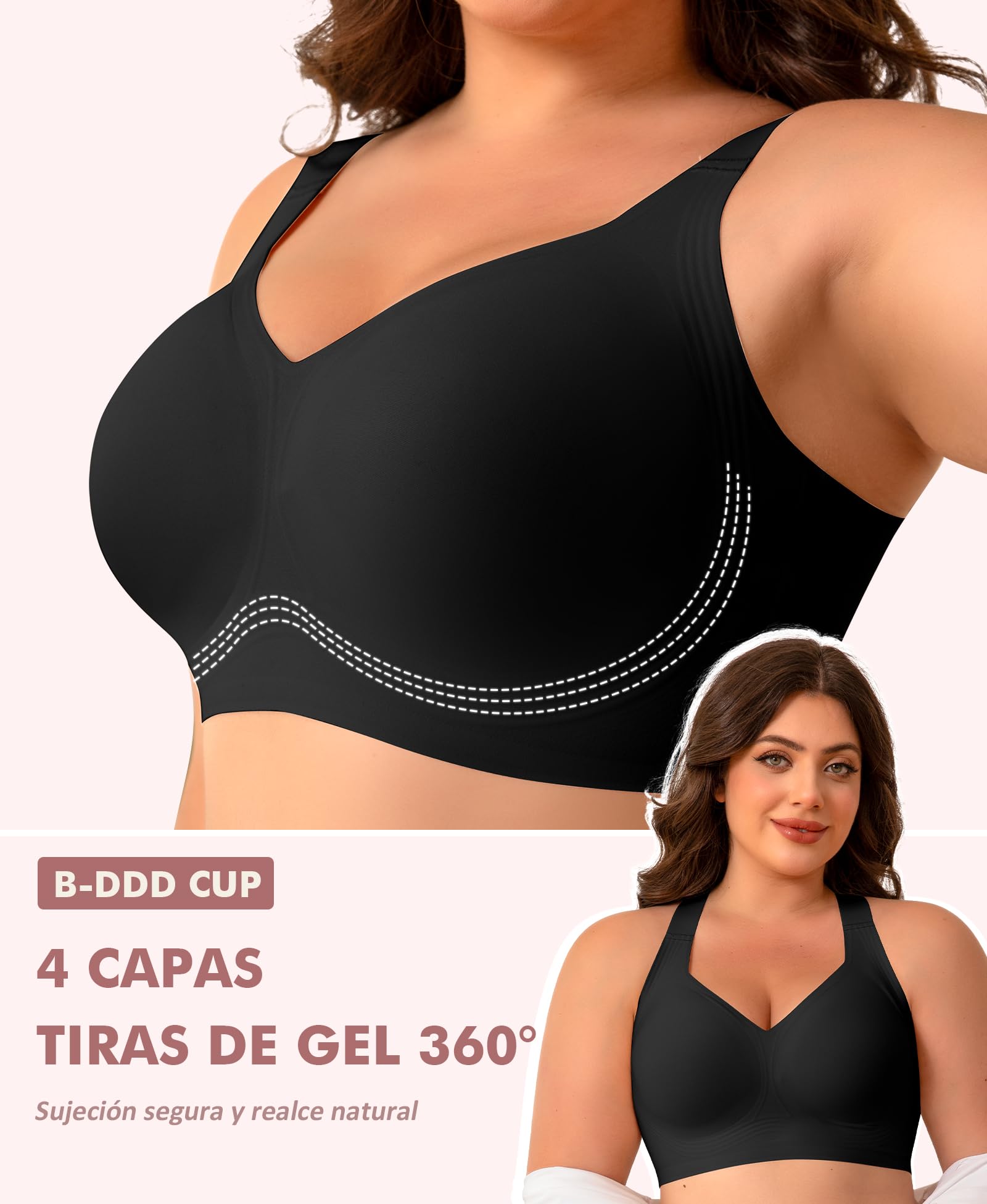 Ganado Sujetadores sin Aros Mujer Sujetador con Tirantes Anchos Push up con Relleno Básicos Reductors Bralette sin Costuras