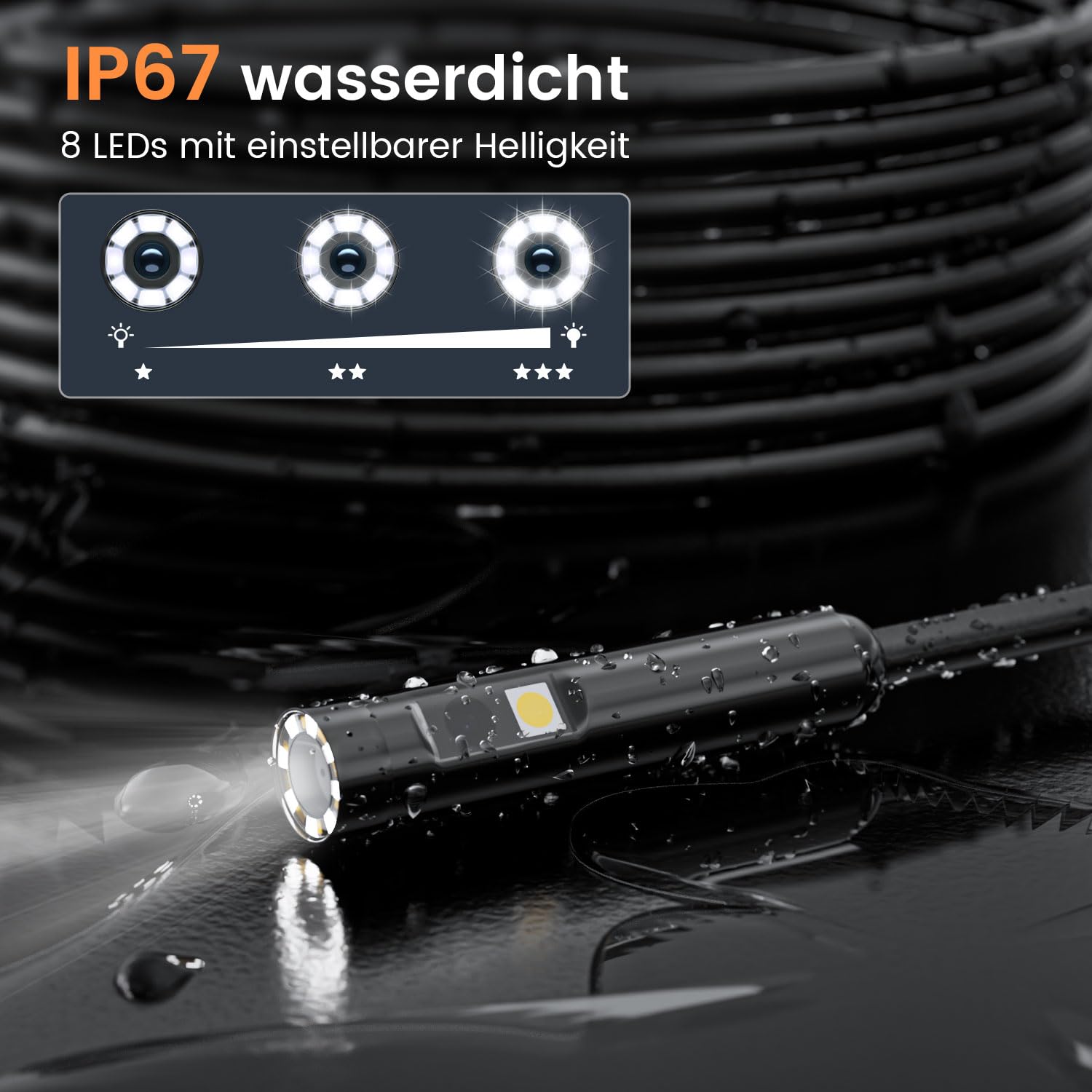 HSSNS Kamera endoskopowa 5 m, warsztatowa kamera endoskopowa z ekranem IPS 4,3", 8 mm IP67, wodoszczelna kamera inspekcyjna, kamera endoskopowa 1080p HD, kamera rurowa, kamera kanałowa, bateria 2600