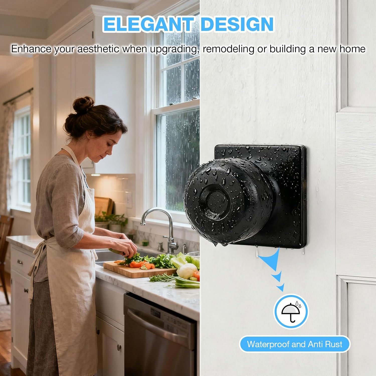 6 Pack Matte Black Closet Door Knobs, Black Passage Door Knob for Hallway, Black Door Knobs Interior No Lock, Non-Locking Indoor Door Knobs, Keyless Interior Doorknobs with Square Plate