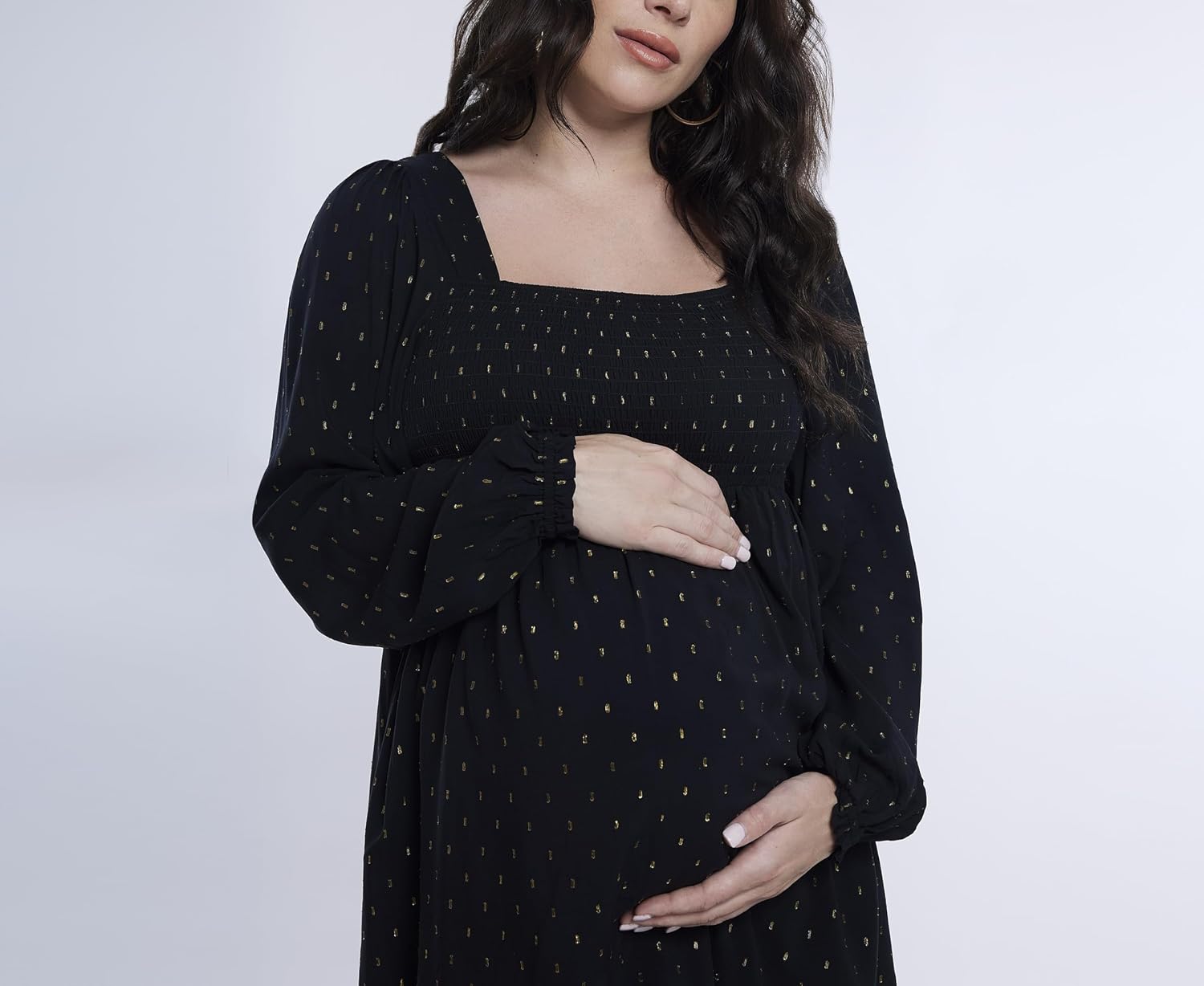 Motherhood Maternity Women's Long Sleeve Smocked Babydoll Mini Dress