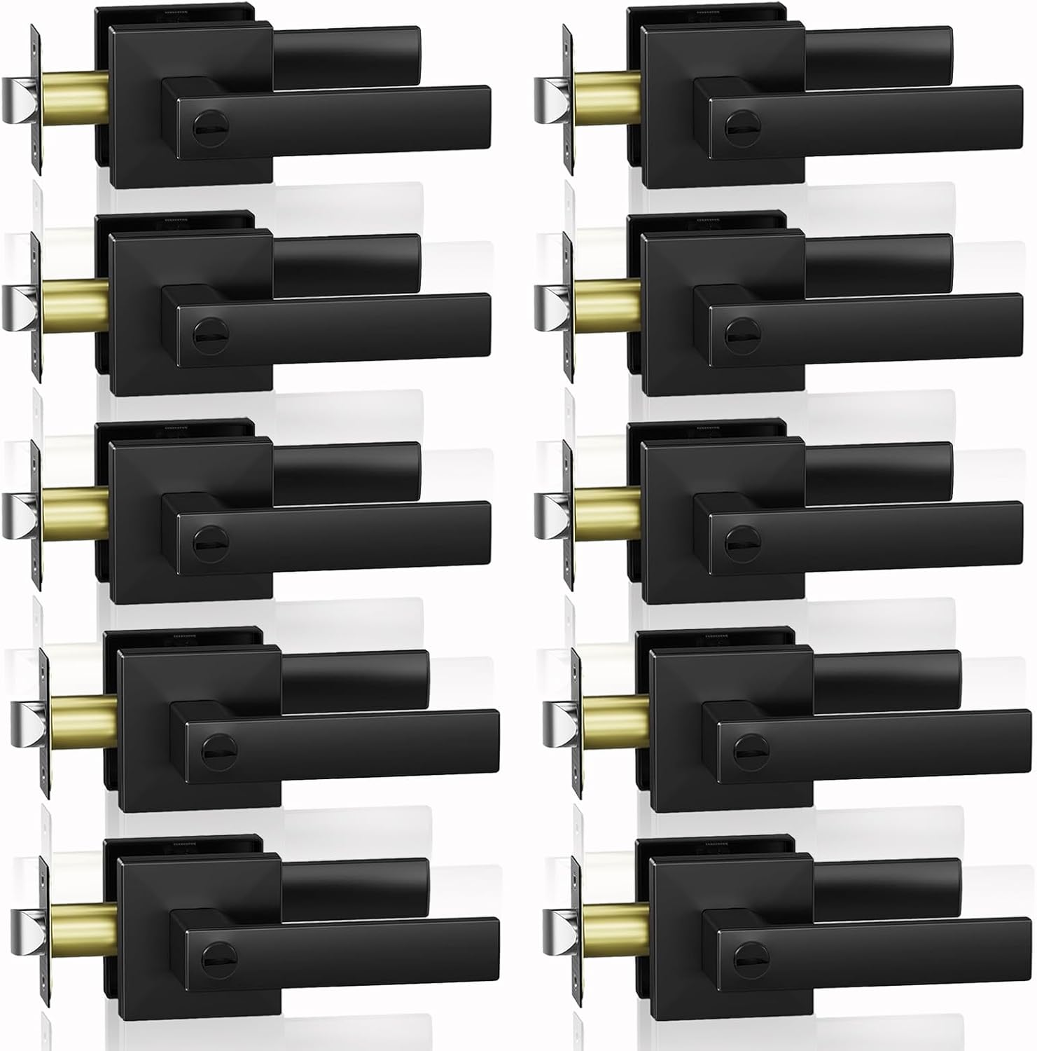 10 Pack Privacy Door Lever, Matte Black Door Handle Heavy Duty, Keyless Door Knobs for Bedroom, Bathroom