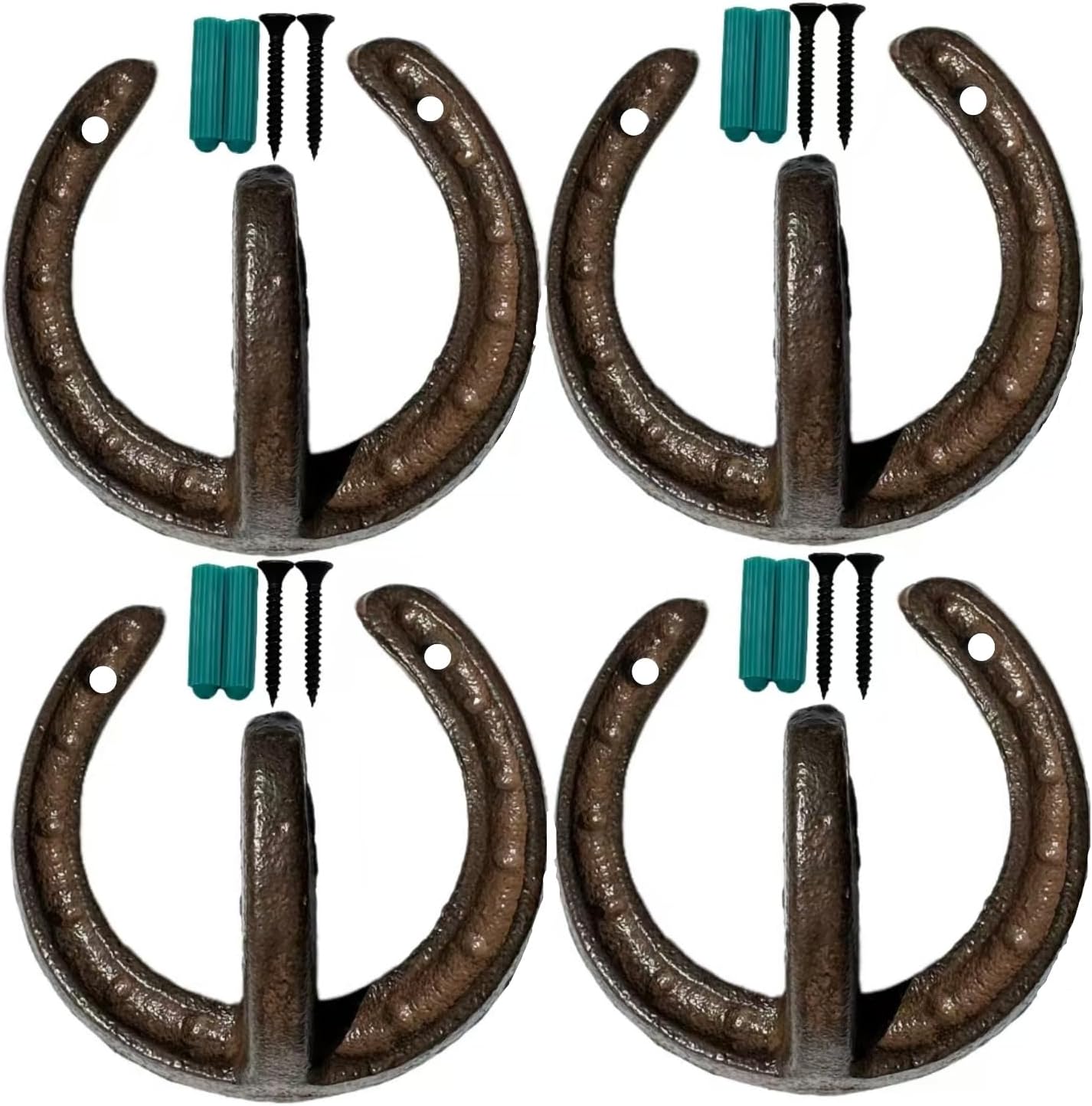 4 PCS Cast Iron Horseshoe Wall Hooks, Vintage Farmhouse Decorative Hooks for Coats, Hats&Towels, Heavy Duty Rustic Home Decor Coat Hooks