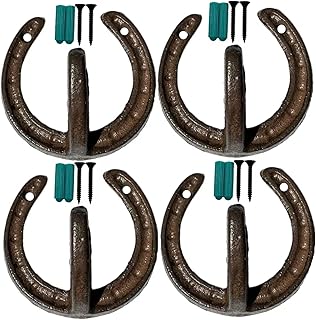 4 PCS Cast Iron Horseshoe Wall Hooks, Vintage Farmhouse Decorative Hooks for Coats, Hats&Towels, Heavy Duty Rustic Home Decor Coat Hooks