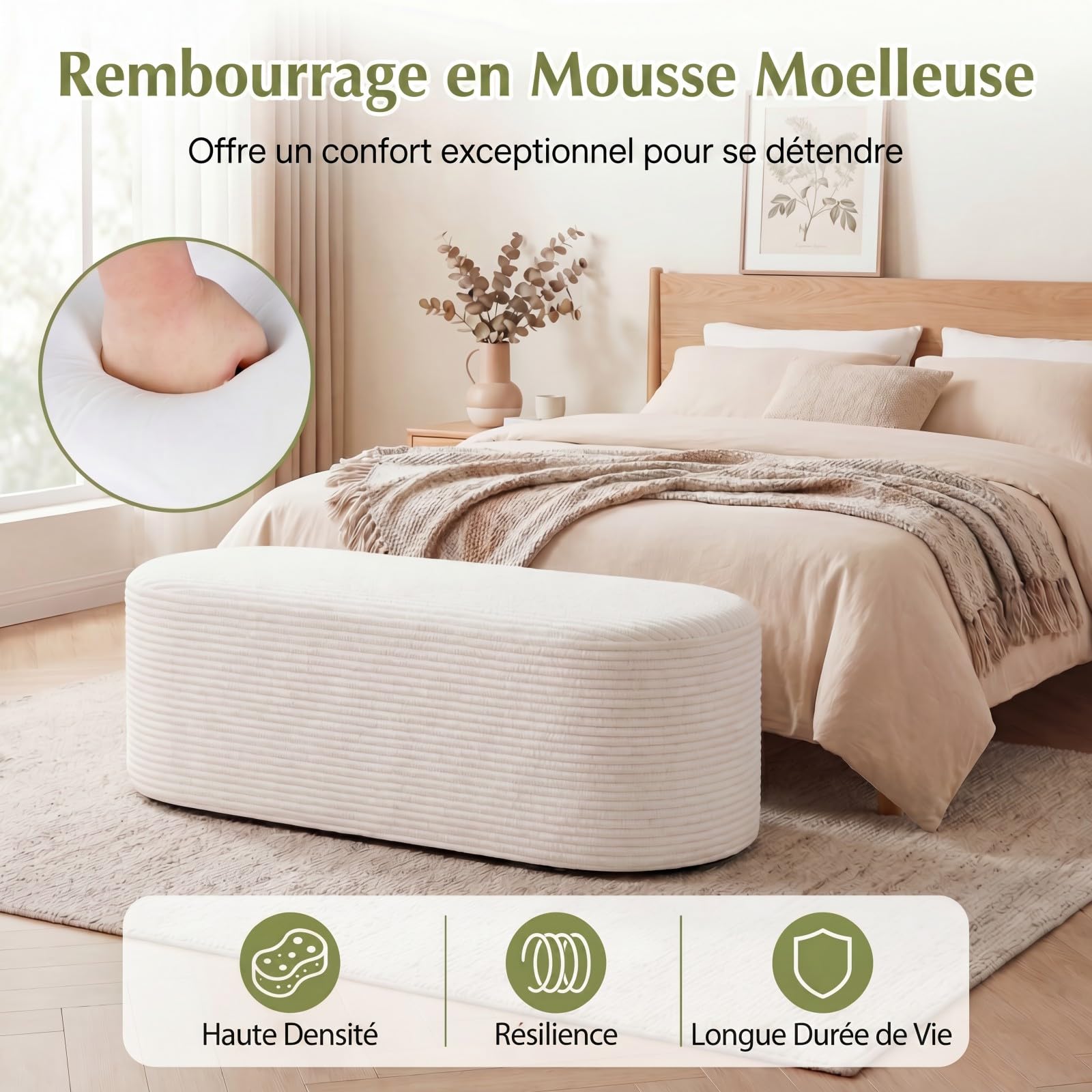 SOARS Banc Bout de Lit, Tabouret Repose-Pied Rembourré en Éponge