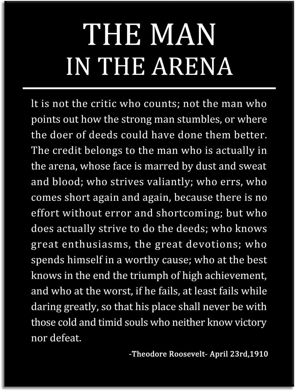 Motivational Poster The Man In The Arena Inspirational Canvas Wall Art Positive Quotes Canvas Prints Artwork for Living Room Home Decor Painting Stretched and Framed [18''Wx 24''H]