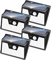 Vista 9 de Peasur Luces solares impermeables para exteriores, paquete de 4 140 luces LED con sensor de movimiento, 3 modos de luces de seguridad alimentadas