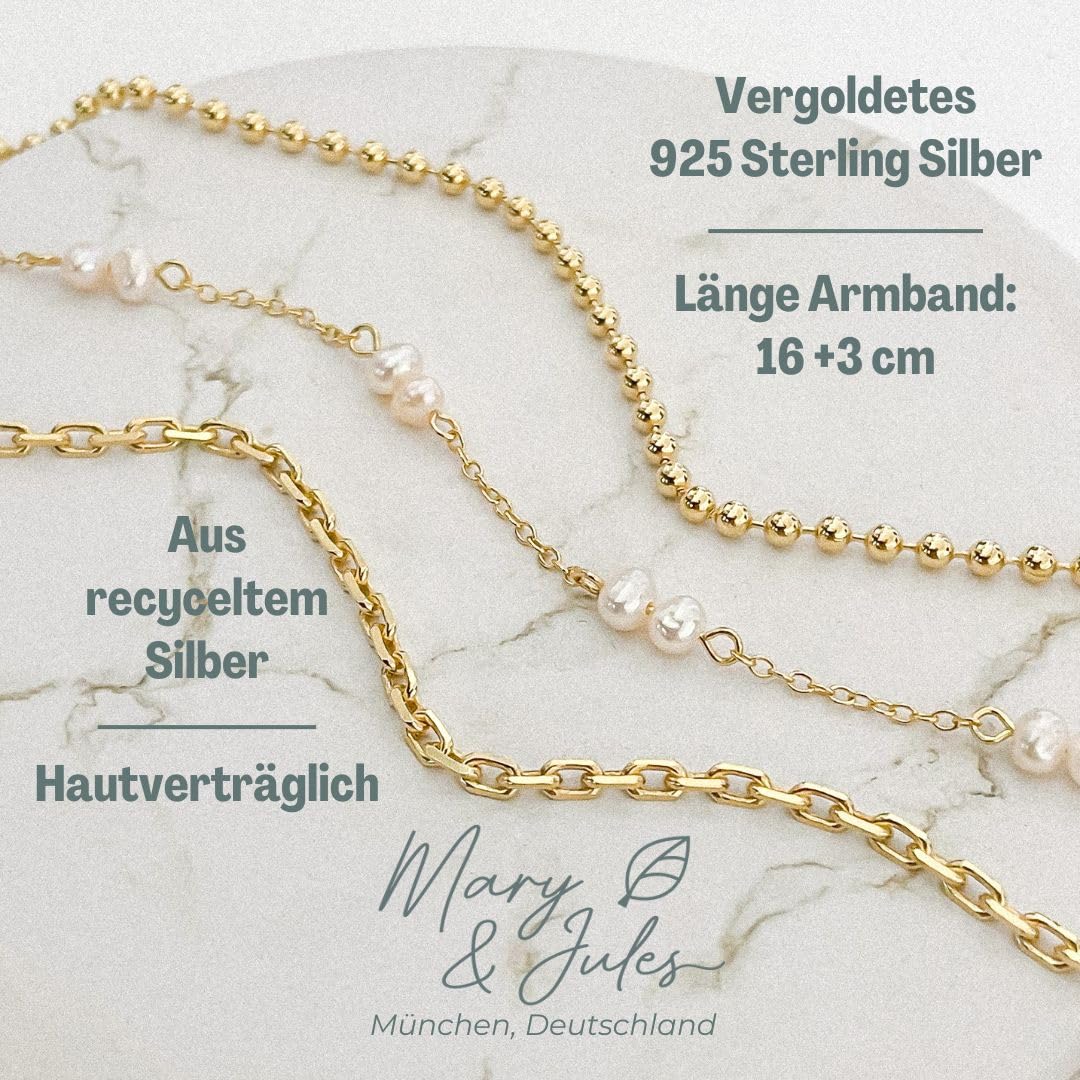 Mary & Jules Armband Damen aus 925 Sterling Silber, Armkette Damen aus recyceltem Silber, Geschenke für Frauen & Mädchen, hautverträglich
