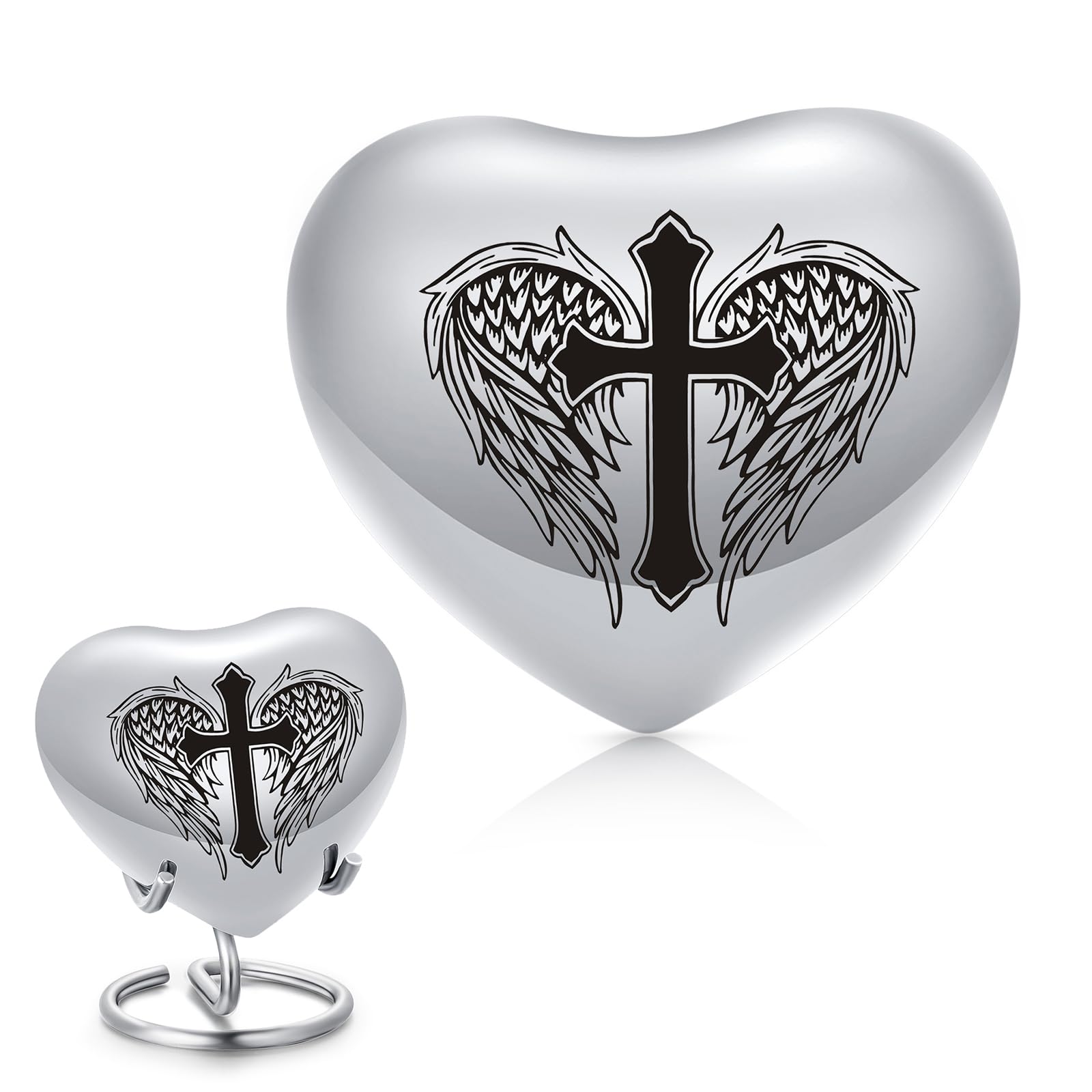 Heart Urns for Human Ashes Heart Shaped Keepsake Urn with Stand Small KeepsakeUrn for Human & Pet Ash Holds Small Remains (Silver-007)