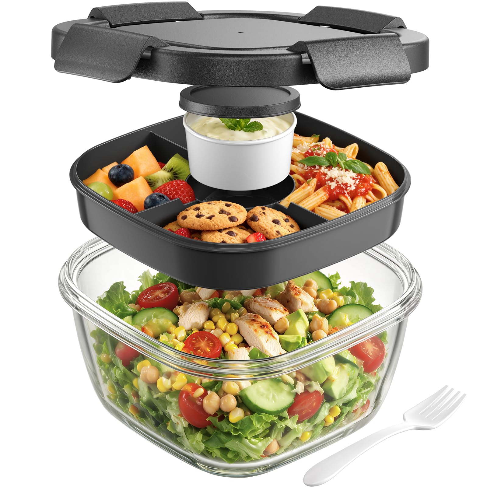 Photo 1 of Canfanni Glass Salad Container with Lids - 56oz Bento Box