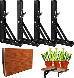 Gabrella Folding Shelf Brackets 8 Inch, 4pcs Heavy Duty Foldable Wall Mount Shelf Bracket, Triangle Folding Shelf Bracket for Table Work and Bench, Space Saving DIY Bracket, Black