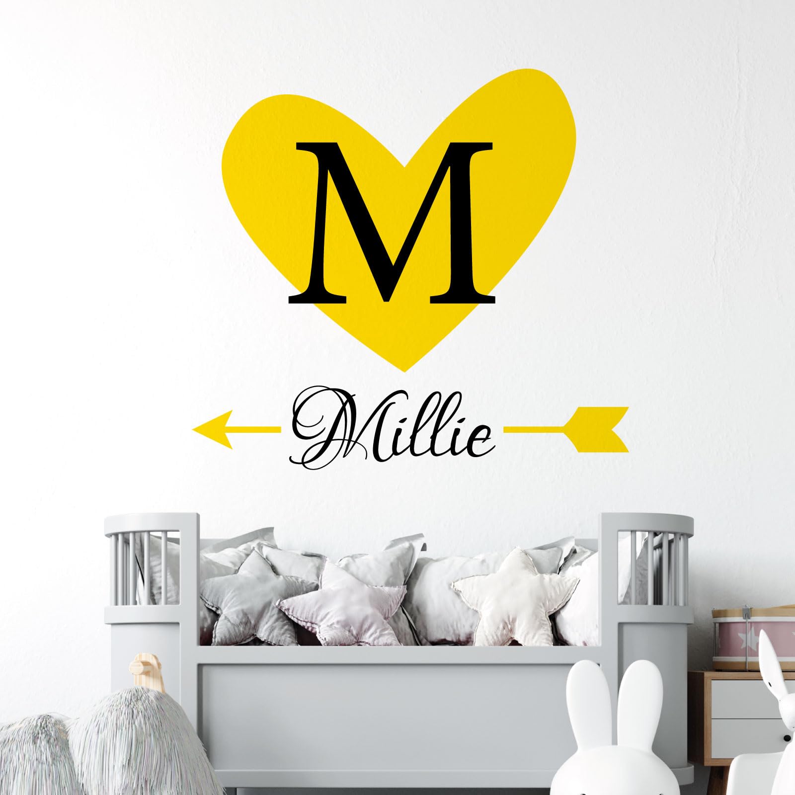 Heart & Arrow - Personalised Name, Initial Letter, Children Nursery Bedroom Decal Wall Sticker [Large] [Medium Yellow] — image 1
