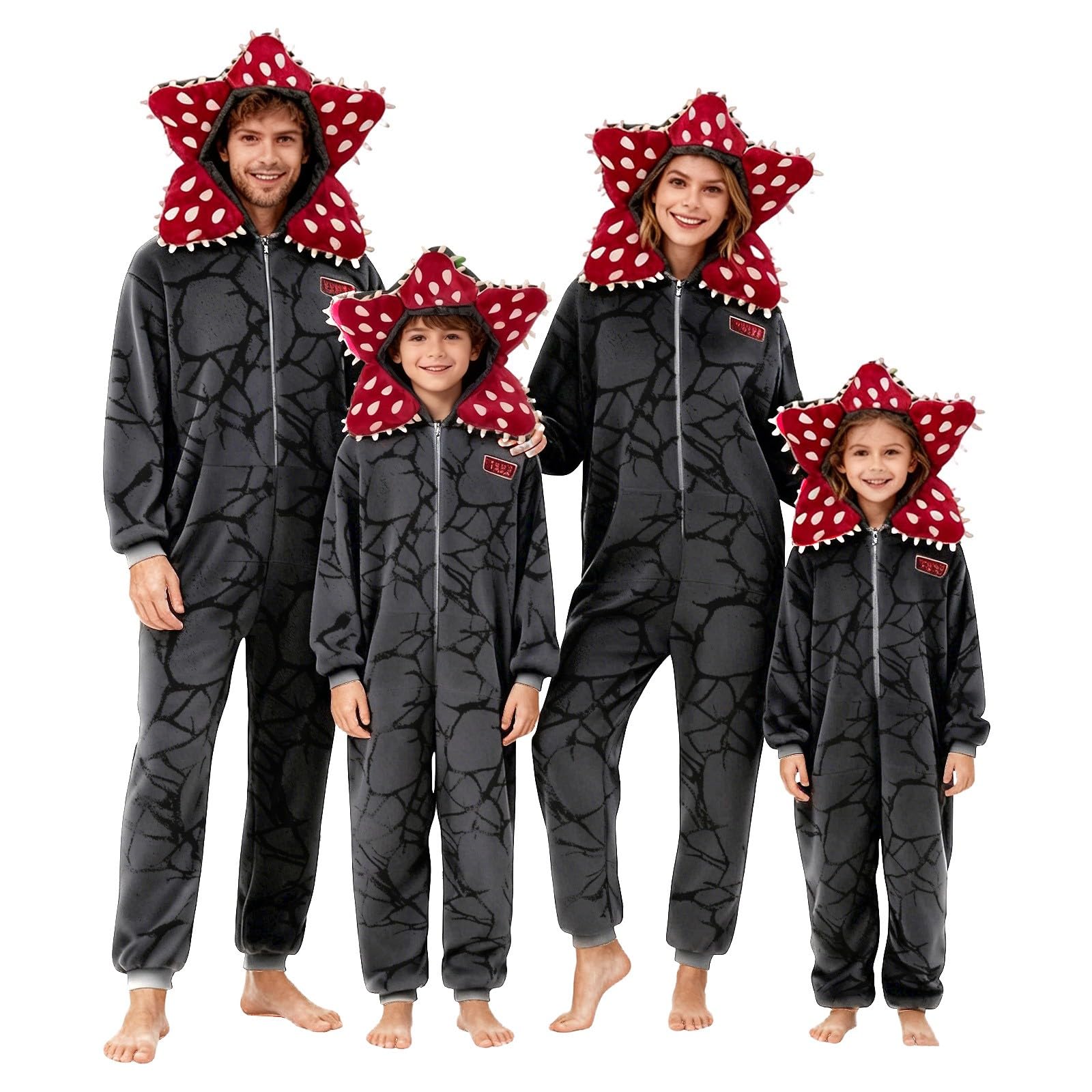 D-Demogorgon Combinaison Pyjama Famille Unisexe Polaire Enfant Adulte Grenouillère d'hiver à Capuche, Manches Longues et Doublure Polaire Parfait pour l'hiver, Noël, Le Cosplay et d'autres Occasions