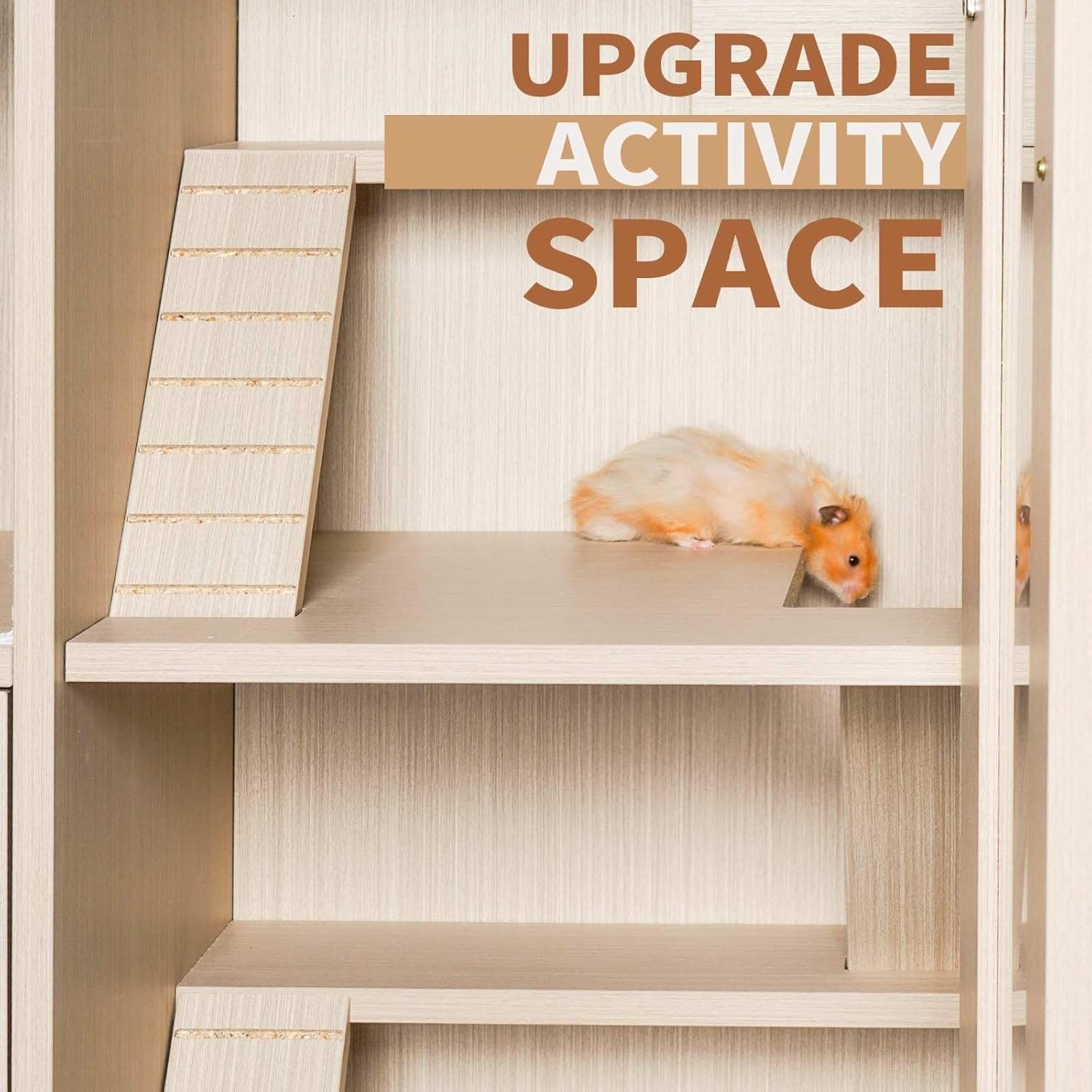 Wooden Hamster Cage with Climbing Ladders, Spacious Storage, Acrylic Windows, and Openable Top for Small Pets, Ideal for Hamsters, Guinea Pigs, and Gerbils - 33.5" H x 31.5" W x 15.75" D